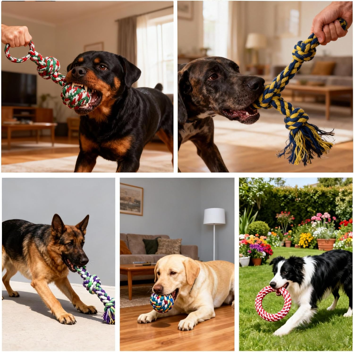 Dog Chew Toys for Aggressive Chewers, 5 Pack Indestructible Dog Toys, Cotton Rope Toys, Durable Tug of War Pet Toy for Medium to Large Breed Teeth Cleaning