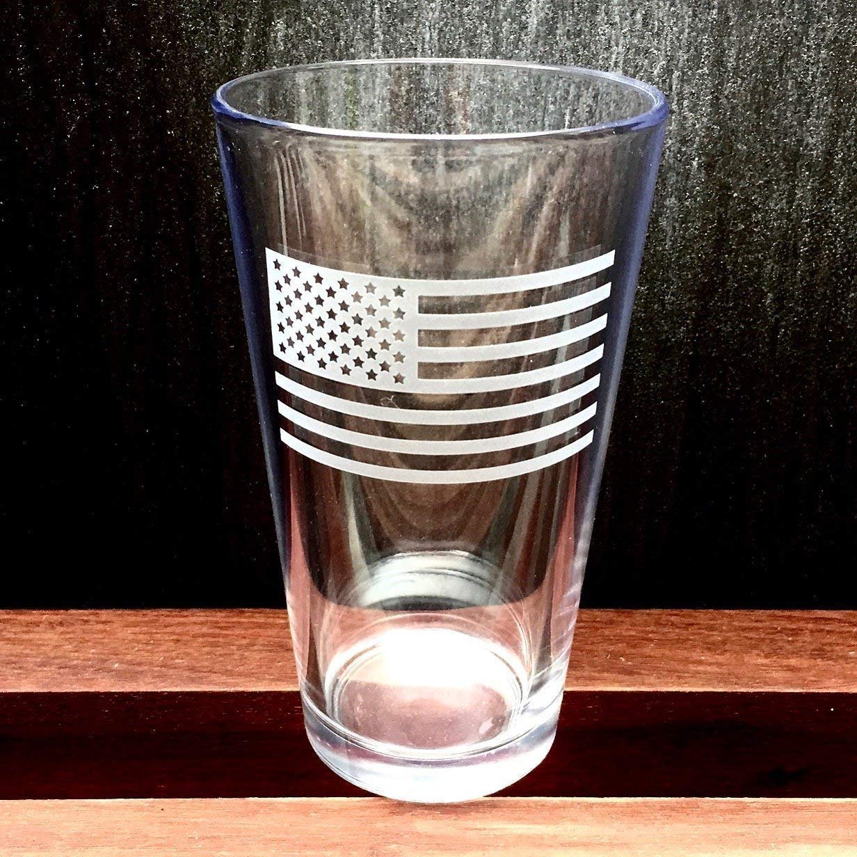 Integrity Bottles, American Flag, Premium Pint Glass, Handmade, Handblown, Hand Etched Gifts, Sand Carved, 16oz