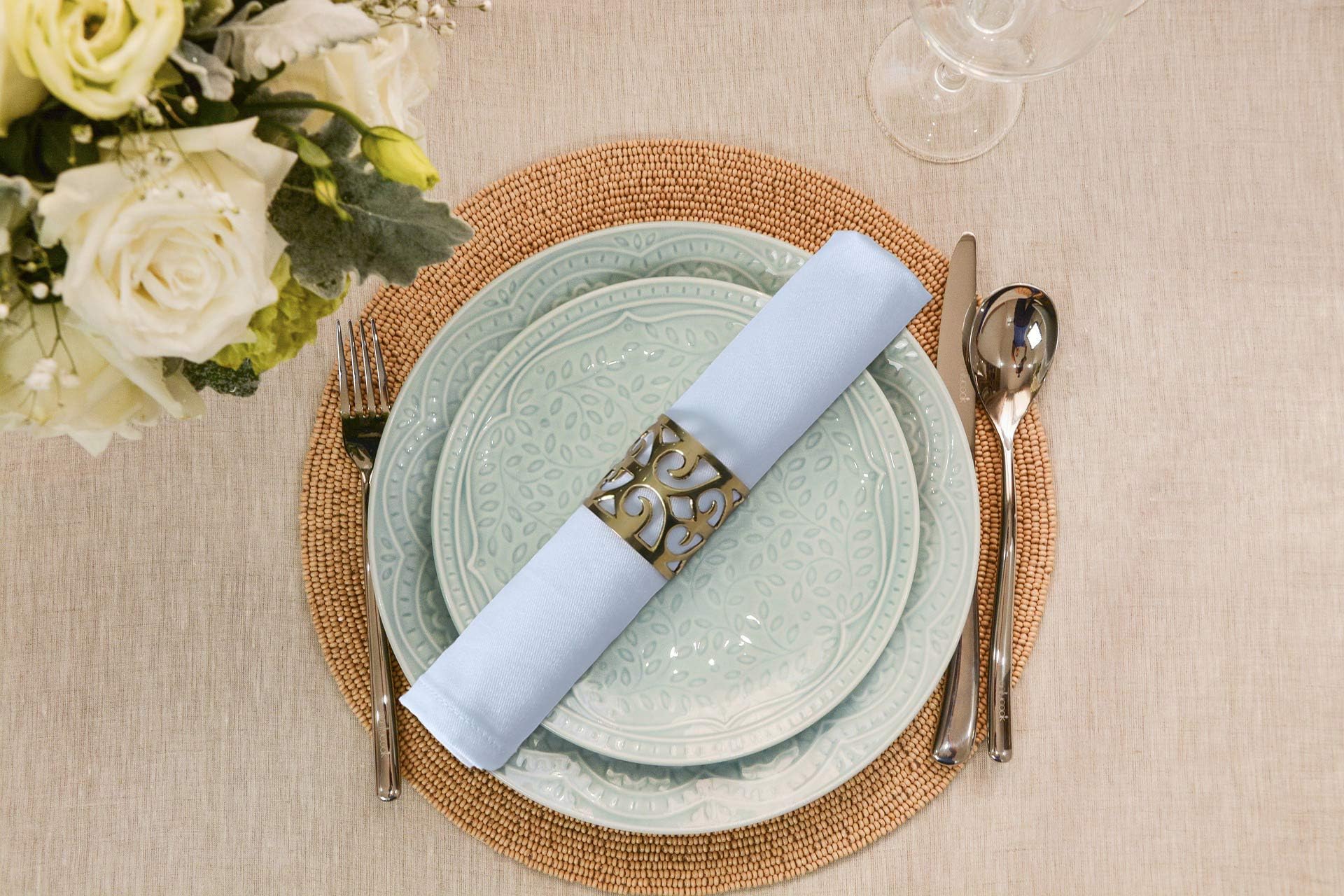 ACCENTHOME 100% Cotton Cloth Napkins - Set Of 12 Blue 18x18 Inch Dinner Napkins For Weddings & Parties