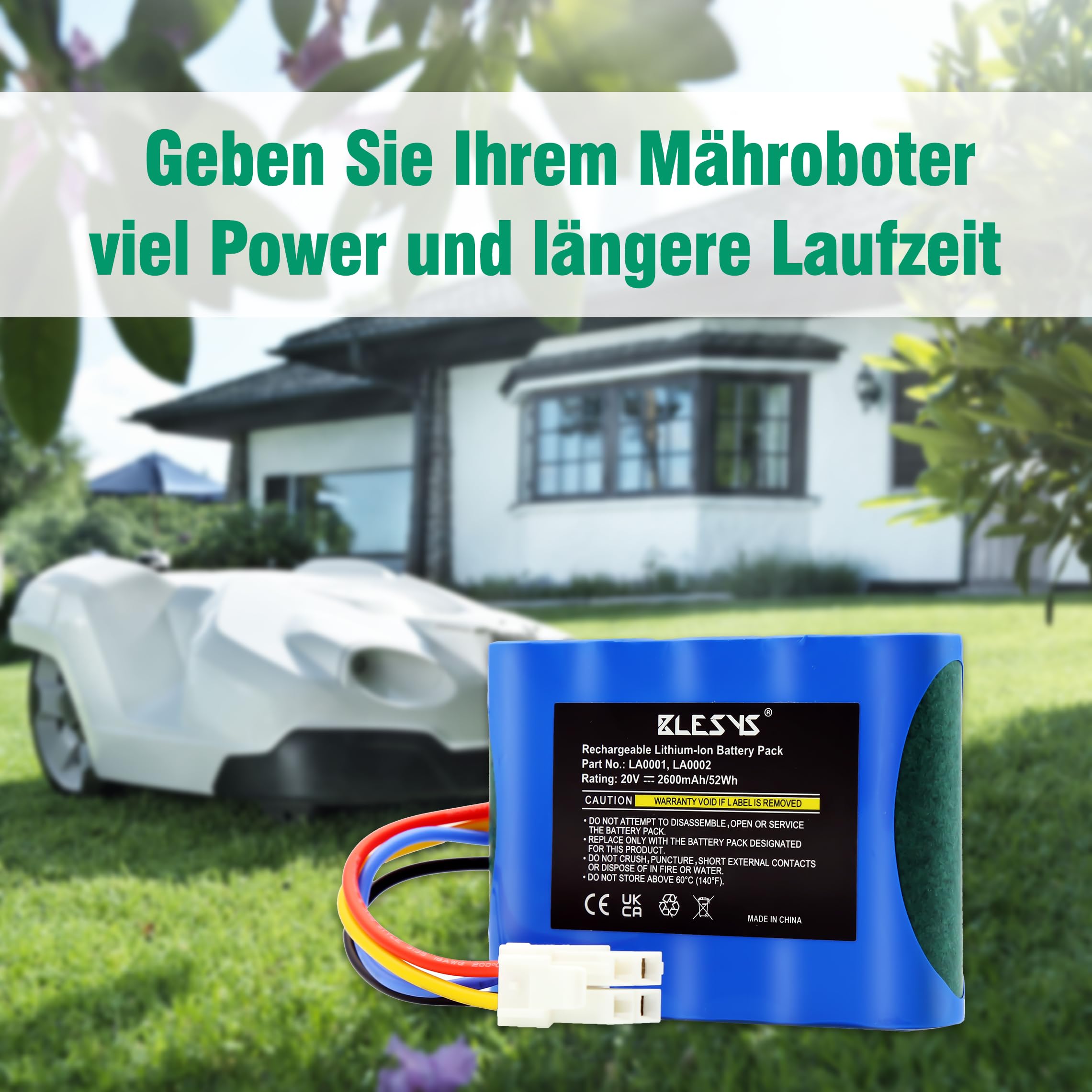 BLESYS Akku für Landxcape Mähroboter LX790i LX790 LX792 LX795 LX796 LX797 LX835 LX991 Ferrex 800 m2 2021, Ersatzakku Modell LA0001 LA0002 WA3230 WA3231[20V, 2600mAh]