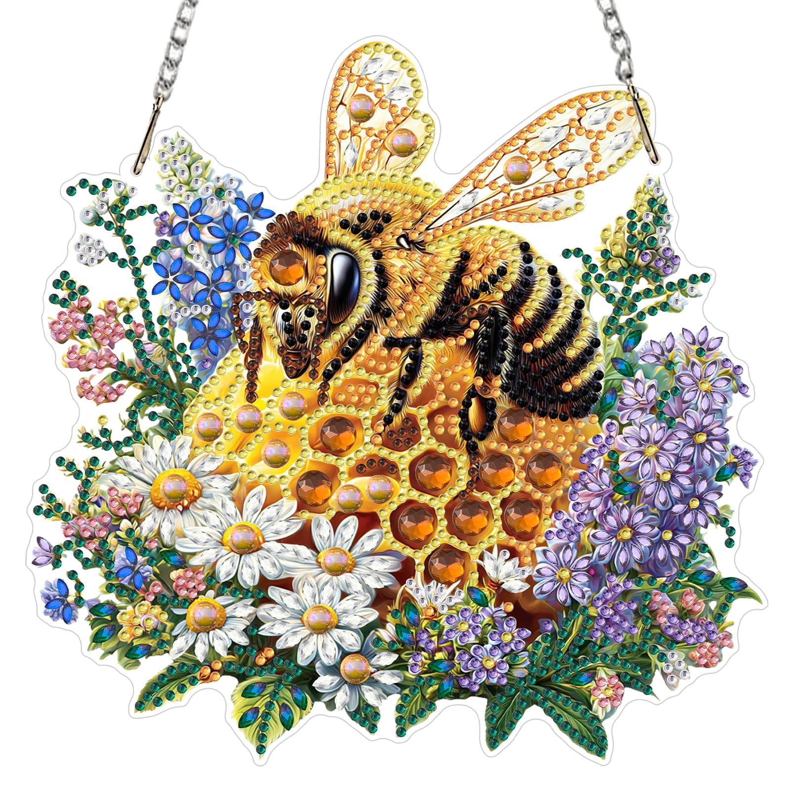 AIRDEA DIY Elegant Bee Diamond Art Ornament Kit for Adults, Double-Sided Honeycomb Diamond Painting Hanging Kit, DIY Acrylic Special Shaped Drills Hanging Suncatcher