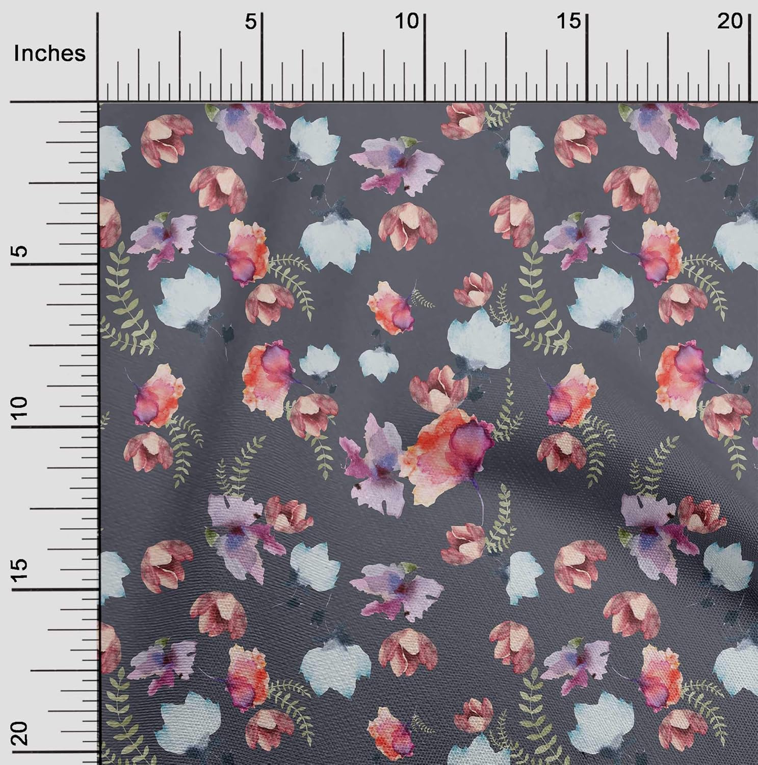 oneOone Polyester Spandex Sky Blue Fabric Flower & Leaves Watercolor Quilting Print Sewing Fabric by The Yard 56 Inche Wide