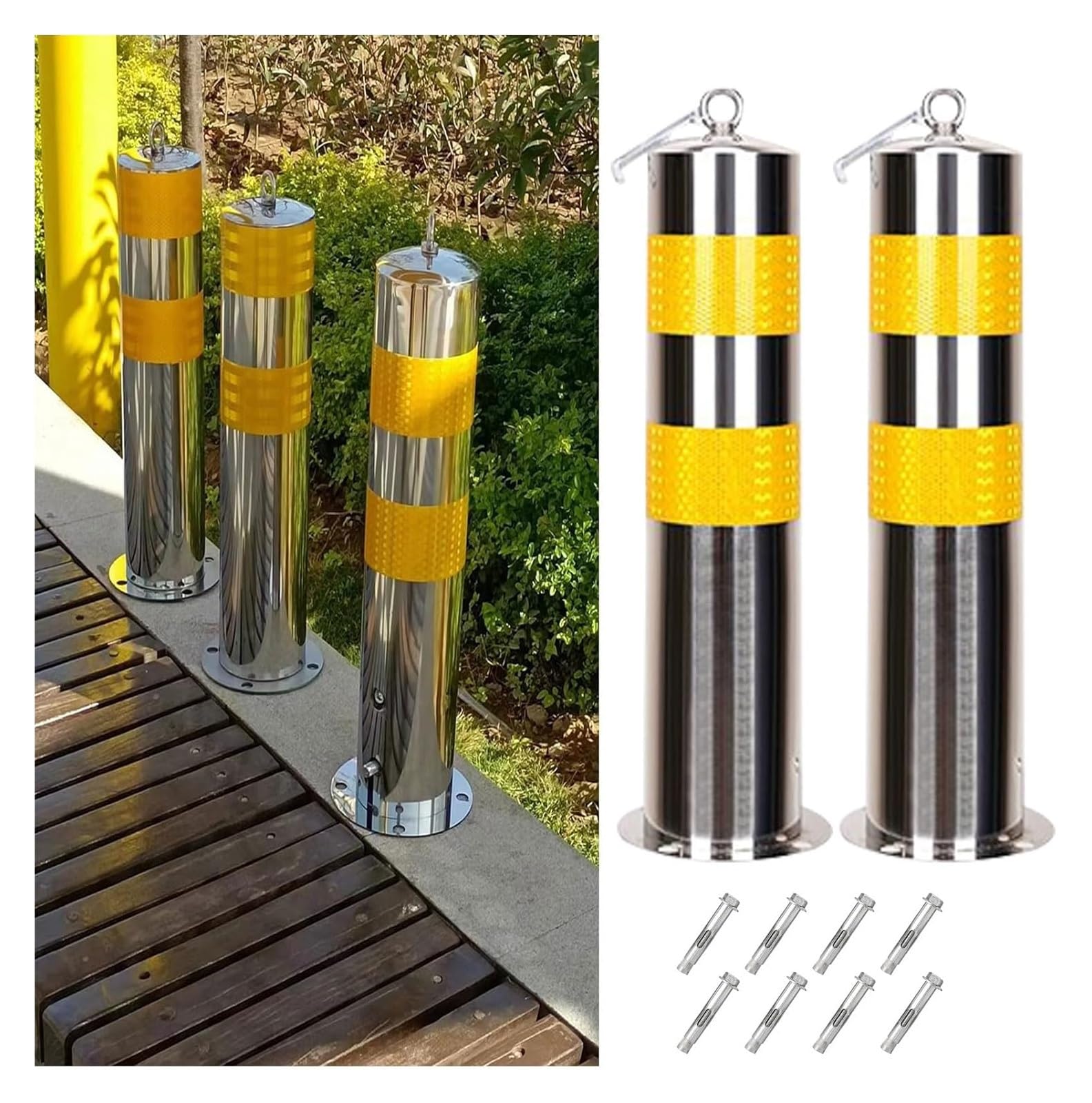 HCZKIUJY Traffic Delineator Post,Safety Warning Column, Traffic Safety Column Security Post Barrier Parking Cone Heavy Duty with Reflective Strips/Driveway Sidewalks Guardrail (10pcs 114x600/1.5)