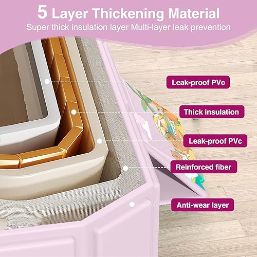 Miniatura 3 de Bañera plegable portátil para bebé, 29.5 pulgadas de largo x 17.7 pulgadas de ancho x 9.8 pulgadas de alto, adecuada para 0-6 años, rosaverde menta