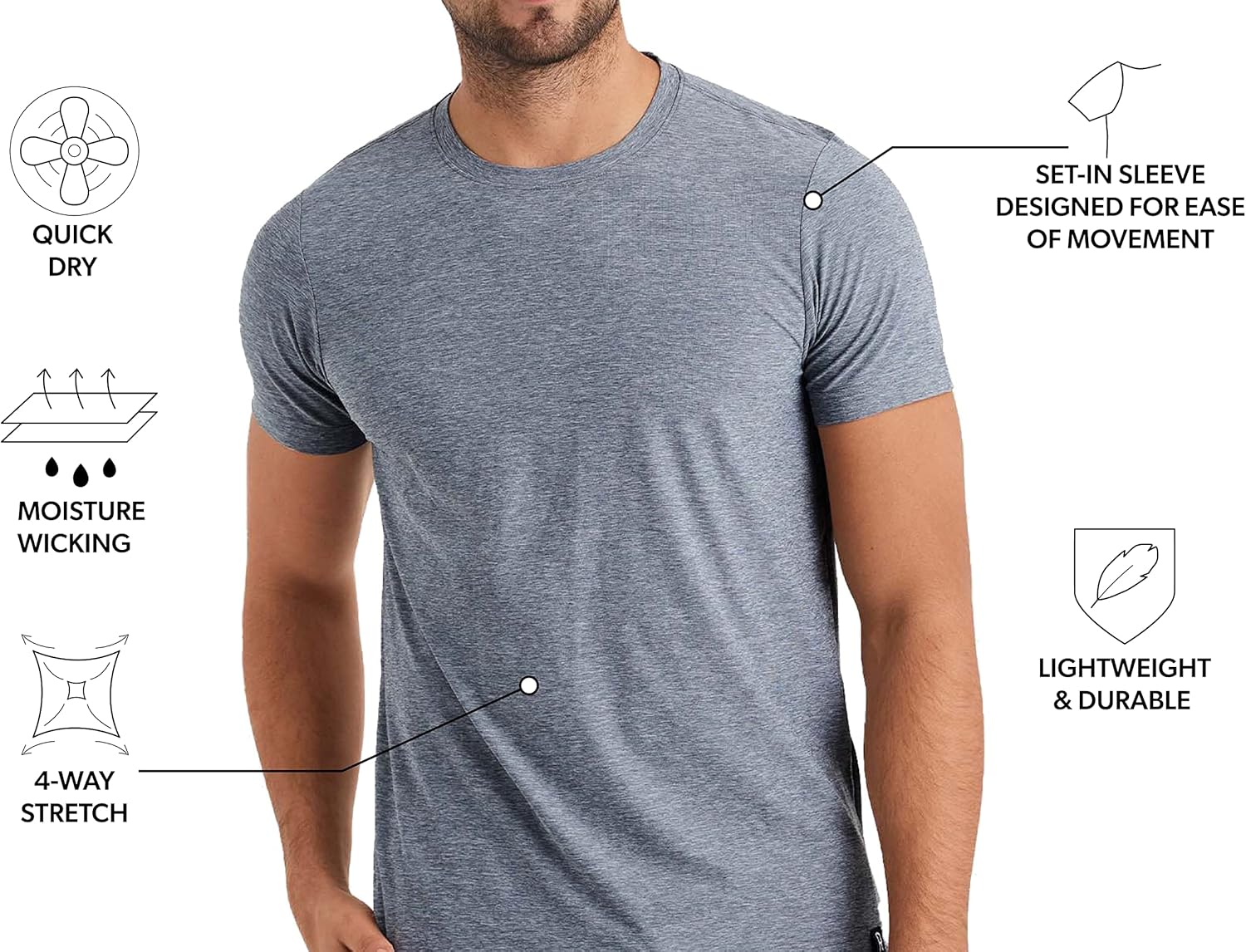 Rhone Men's Essentials Training Tee, Recycled Lightweight Polyester Fabric, Moisturewicking Technology, 4-Way Stretch