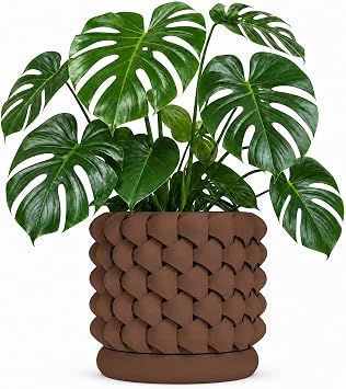 Large 3d Printed Modern Minimalist Planter Pots - 10 Inch Planter Pots with Drainage Plug - Large Flower Planter for Indoor Plants - Biodegradable Flower Planter for Home Garden Office  Tri-Weave