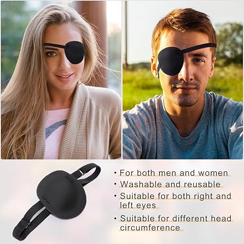 Miniatura 3 de Nuanchu 18 máscaras de ojos de pirata de Halloween, ajustables, 3D, cómodas máscaras de un solo ojo para fiesta temática pirata (negro)