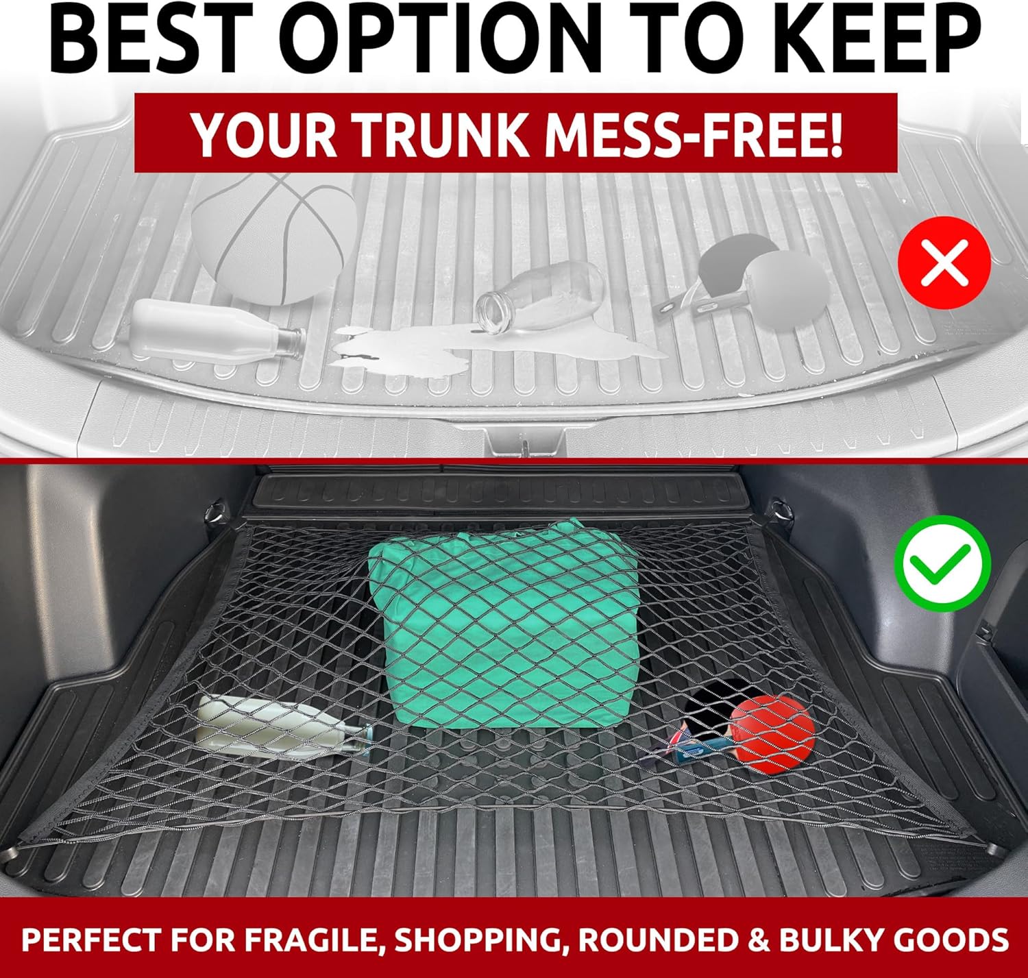 Envelope + Floor Style Trunk Mesh Cargo Net for Toyota RAV4 Hybrid Prime 2019-2024 - Car Accessories - Premium Trunk Organizer and Storage - Vehicle Carrier Organizer for Toyota RAV4