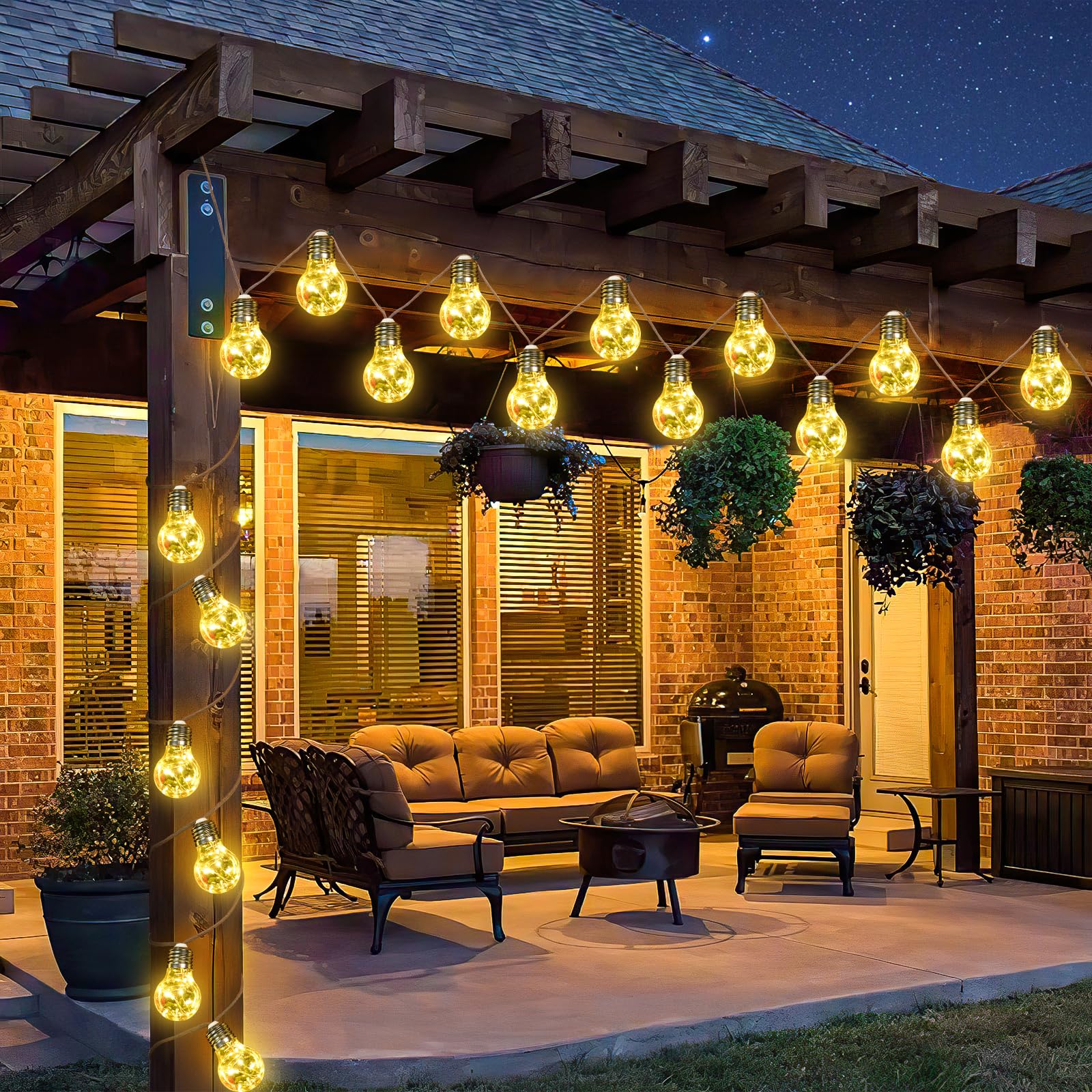 Goffii Solar Lichterkette Aussen Mit 20 Glühbirnen 12.5M Lichterkette Außen Wetterfest Warmweiß mit 8 Modi Memory-Funktion Timer für Vintage Deko Gärten Terassen Hochzeiten Balkon Party Hochzeit