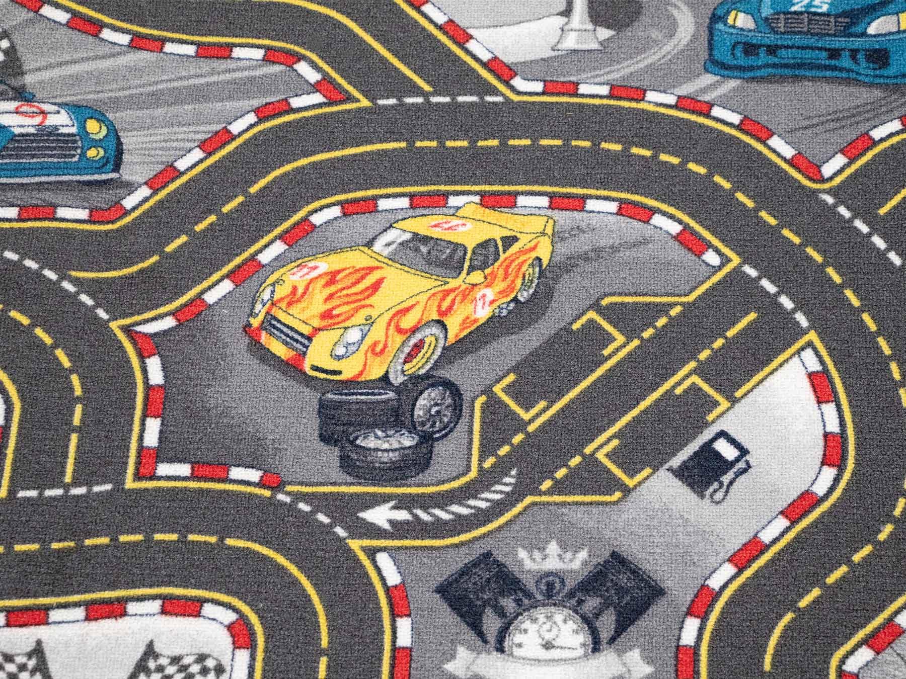 Primaflor Kinderteppich Cars 140x200 cm | Interaktiver Teppich mit Straßendesign, Made in Europe | Ideal für Jungen & Mädchen im Kinderzimmer