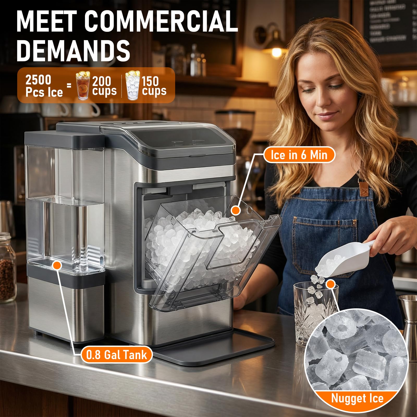Nalison Nugget Ice Maker Countertop, Chewable Sonic Ice Maker With 41lbs/24h, 9 Ice Cubes In 6 Mins,Self-Cleaning Portable Ice Maker With A Detachable 3l Water Tank Ultra Quiet For Home, Office on Fridge.com - View 2