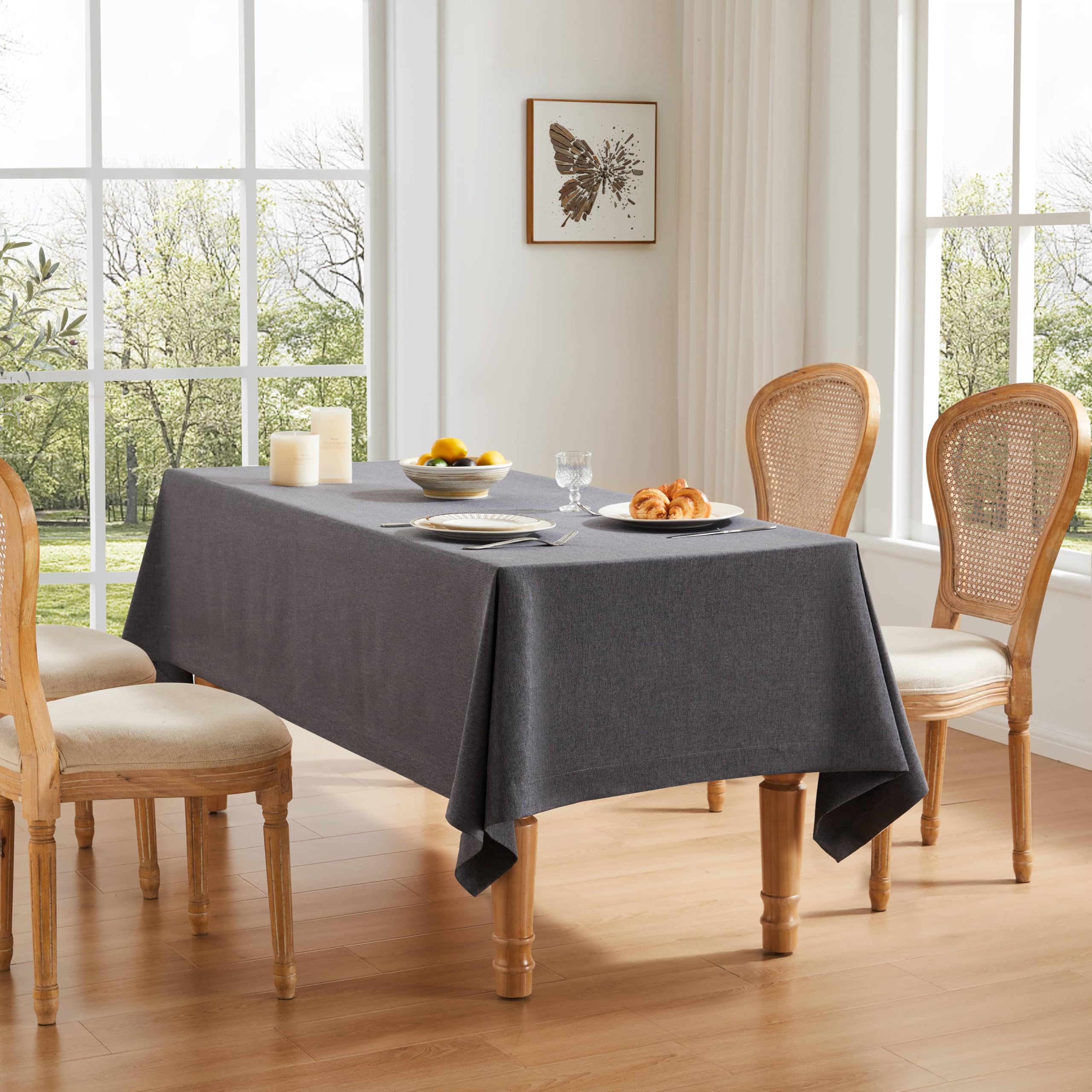 ZeeMart Basic Linen Textured Table Cloth, 60 x 84 Inch Charcoal, Farmhouse Style Dark Grey Rectangle Tablecloth, Wrinkle Resistant Washable Heavy