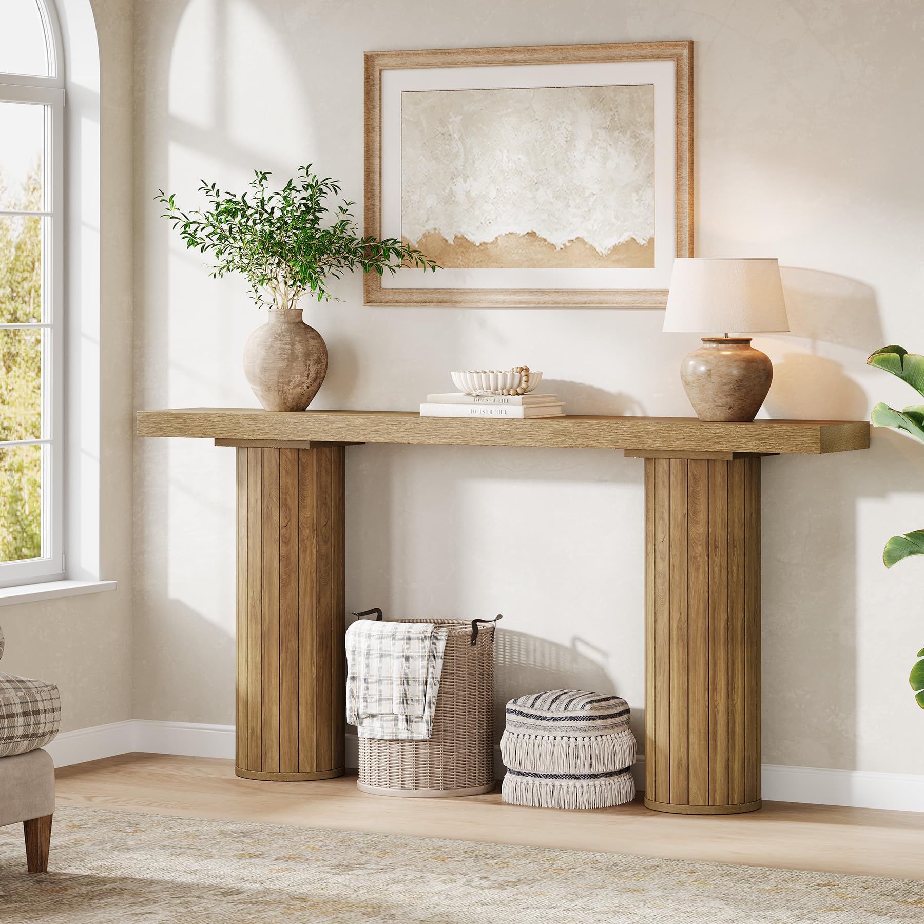 Tribesigns Mesa consola extra larga de 160 cm, mesa rectangular de madera detrás del sofá, mesa de entrada de madera para salón, pasillo, entrada