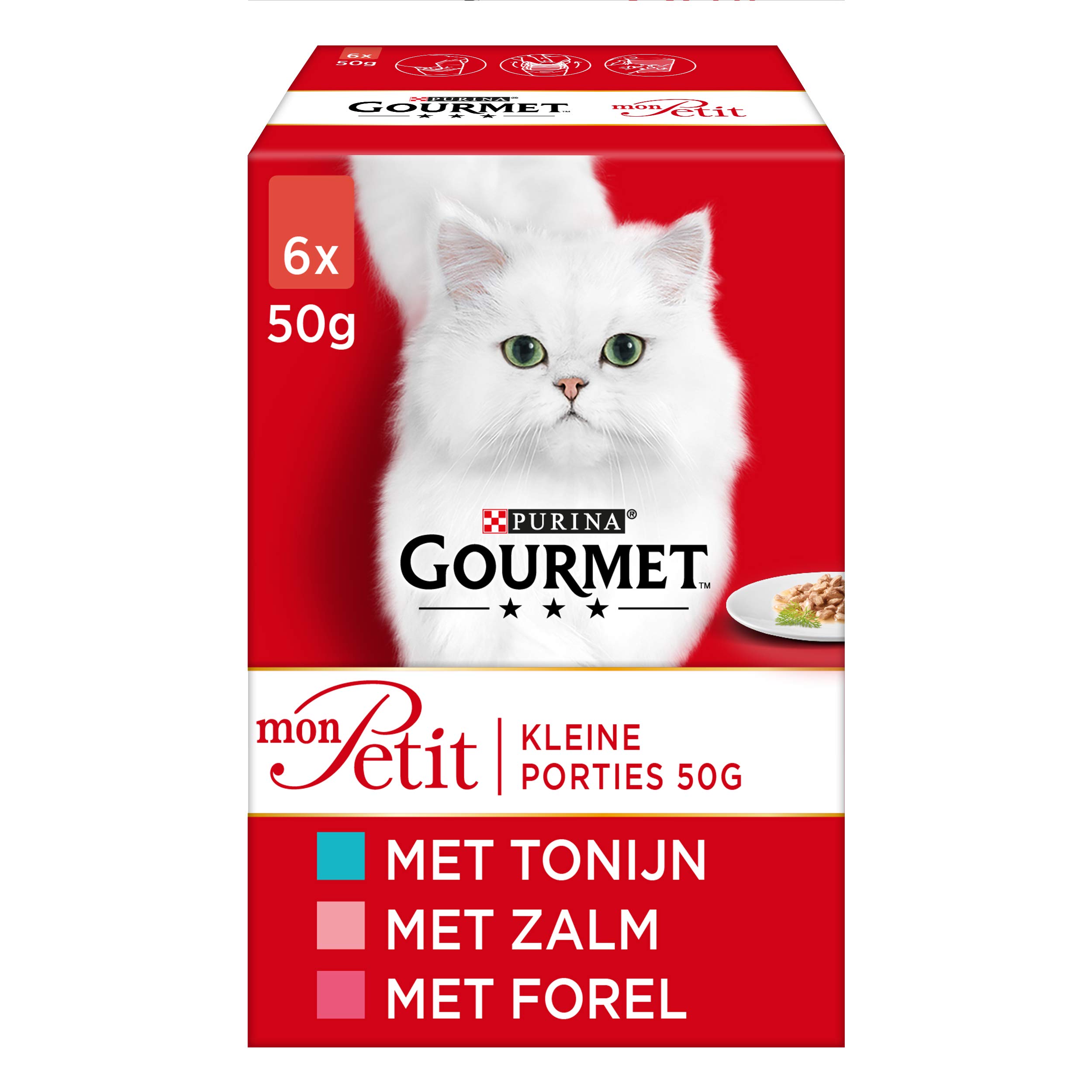 Gourmet Mon Petit Intense Fish Selection Nourriture pour Chat, Nourriture Humide au Thon, Saumon ou Truite en Sauce - 6x50g - Boîte de 4 (24 Sachets Portions ; 1,2kg)