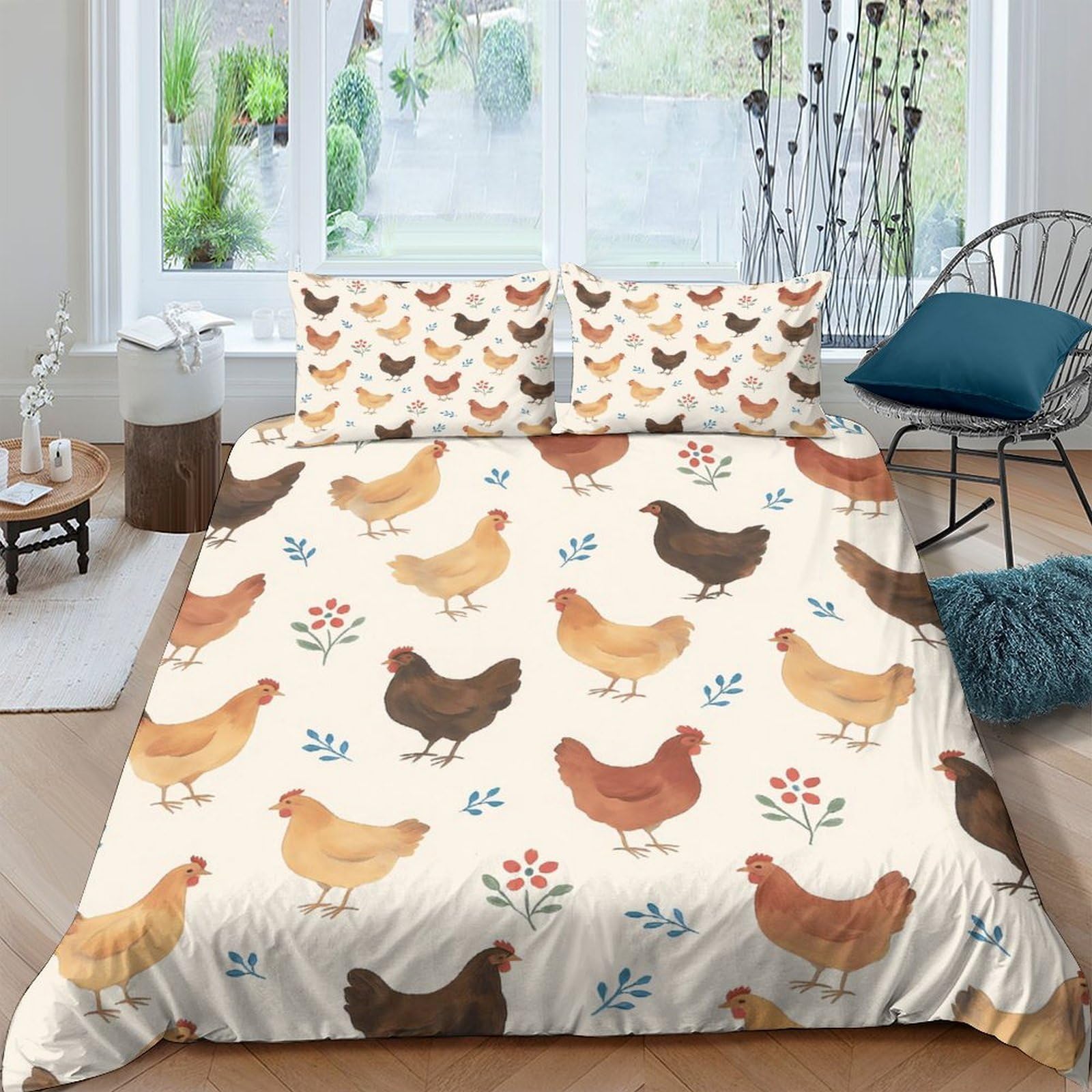 Ctjqhvkz Style-4 3D Printed Farm Chicken Fitted Sheet Microfiber Soft Breathable Hen Pattern Mattress Cover For Bedroom Dorm Decor Single（135X200cm）