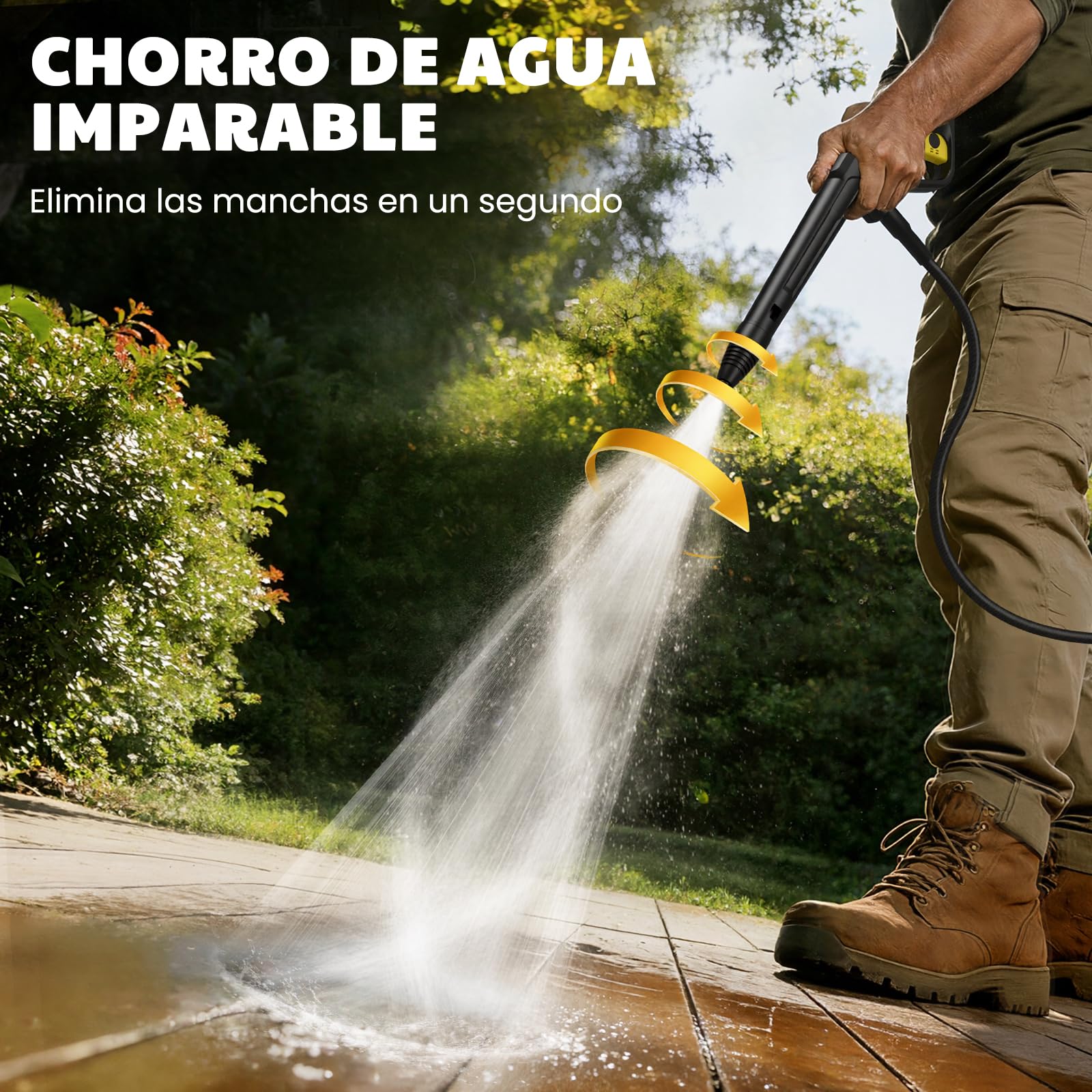 Espoma Hidrolimpiadora de Alta Presión 1400W, Presión Máx. 120 Bar, Caudal Máx. 380 l/h – Incluye Manguera de 7m, Pistola, Lanza, Boquilla Turbo y Botella de Espuma – Ideal para Hogar, Jardín y Coche - 5