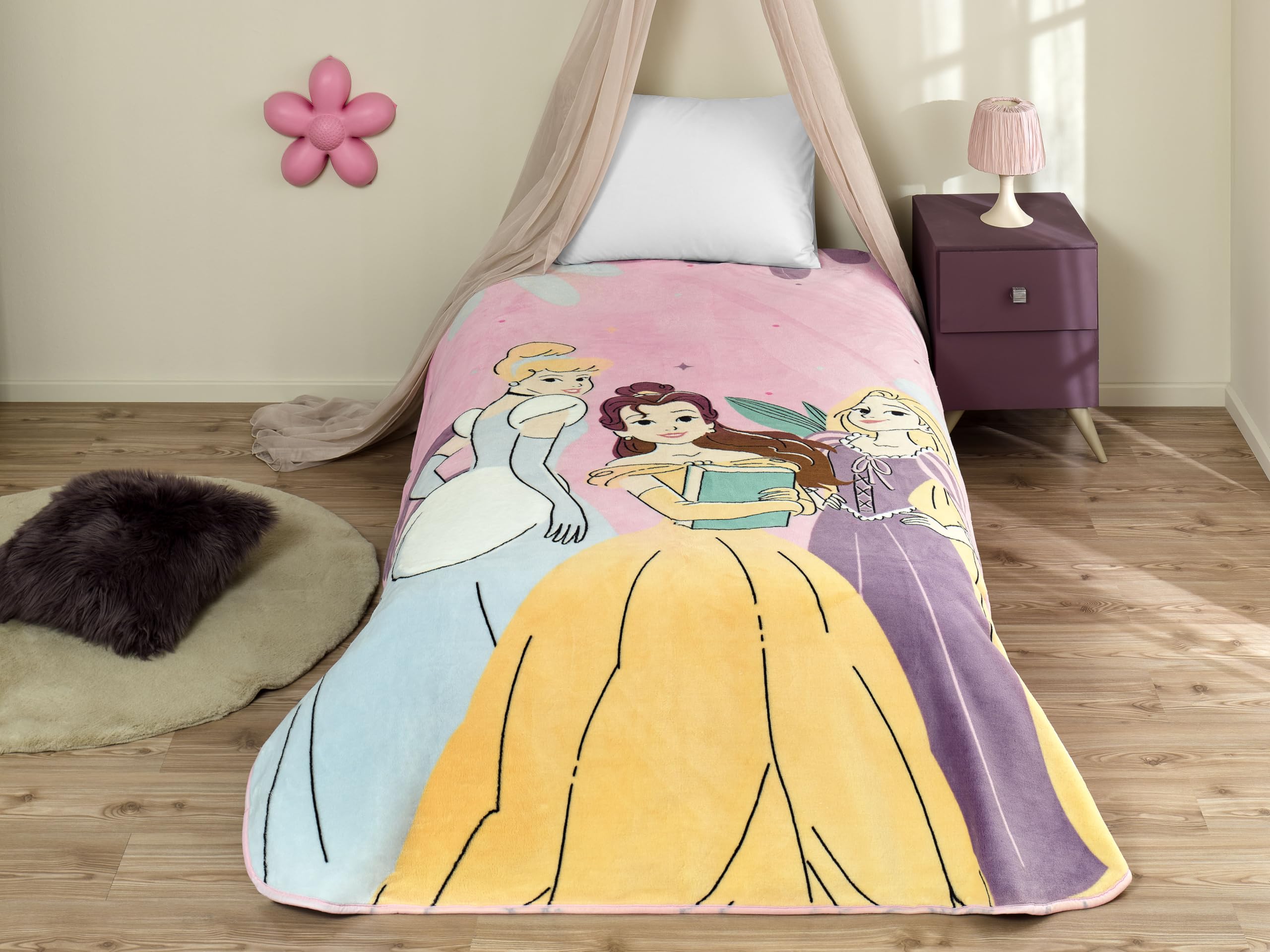 TAÇ Disney Princesses Fun and Bold Çizgi Film Karakteri Pamuk-Polyester Karışım Battaniye, Pembe, Mavi, Mor, Sarı, Tek Kişilik