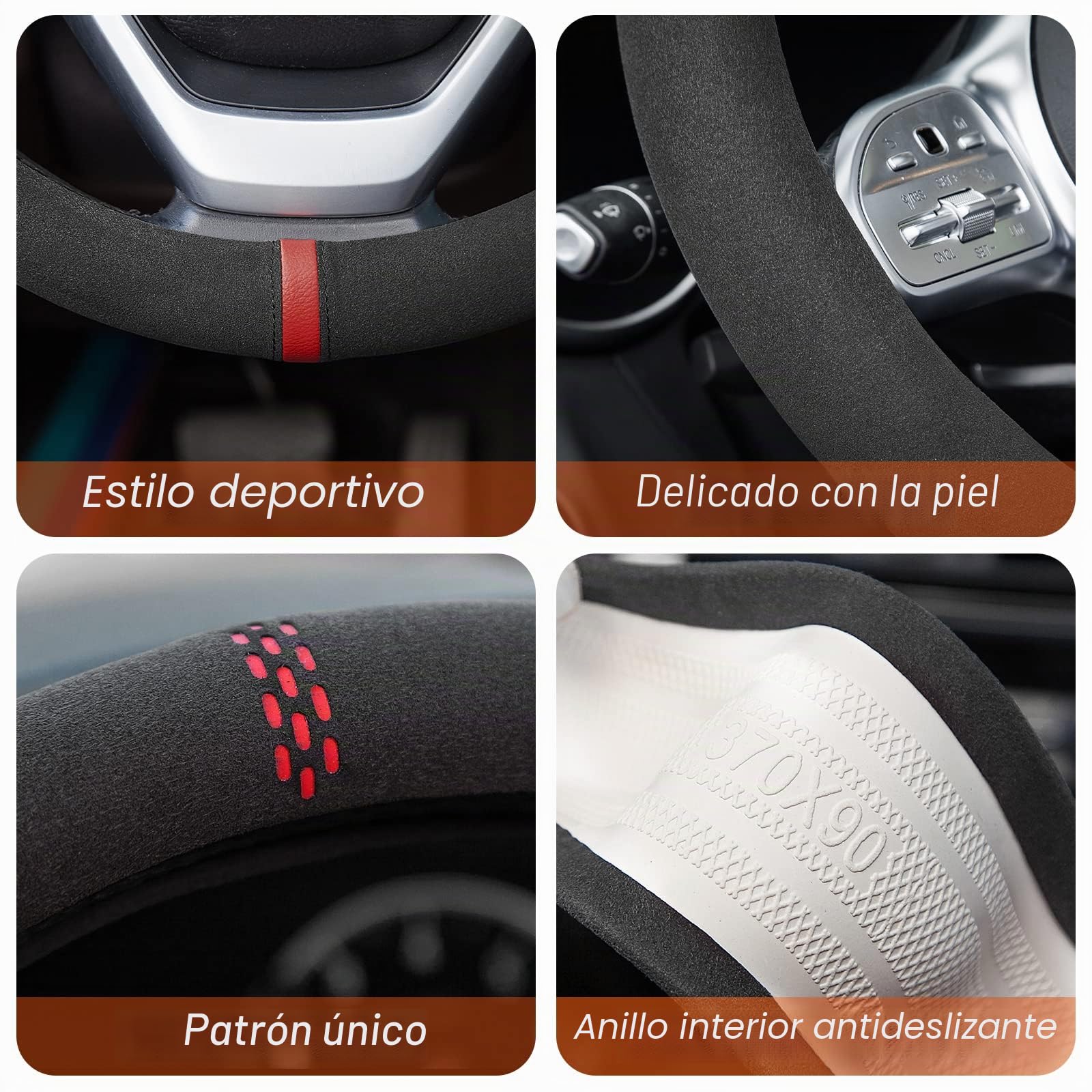 ZATOOTO Fundas para el Volante del Coche, Protectores de Cuero de Gamuza con Tacto Suave, Antideslizante y Deportivo, Tamaño Universal 37-38cm / 14.5-15in