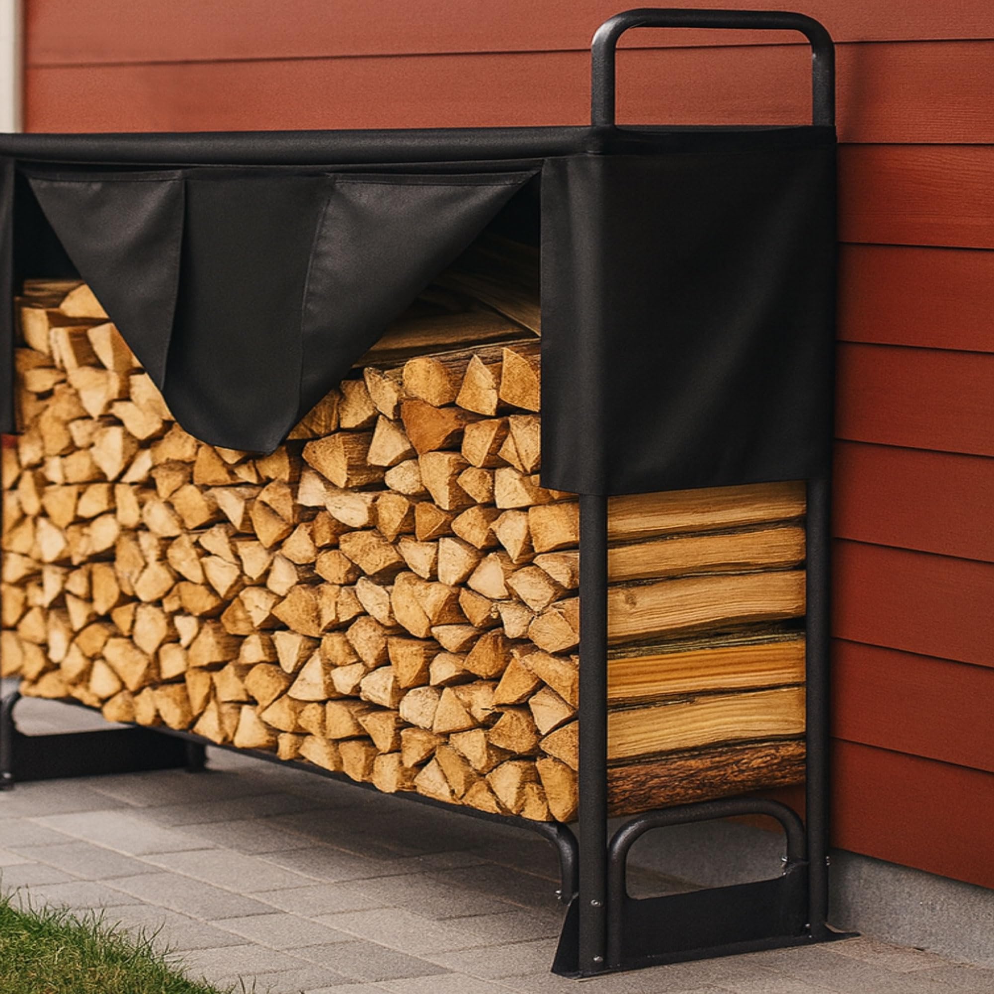osoltus Kaminholzregal Metall Brennholzregal mit Abdeckung (XL (260 x 36 x 117 cm))