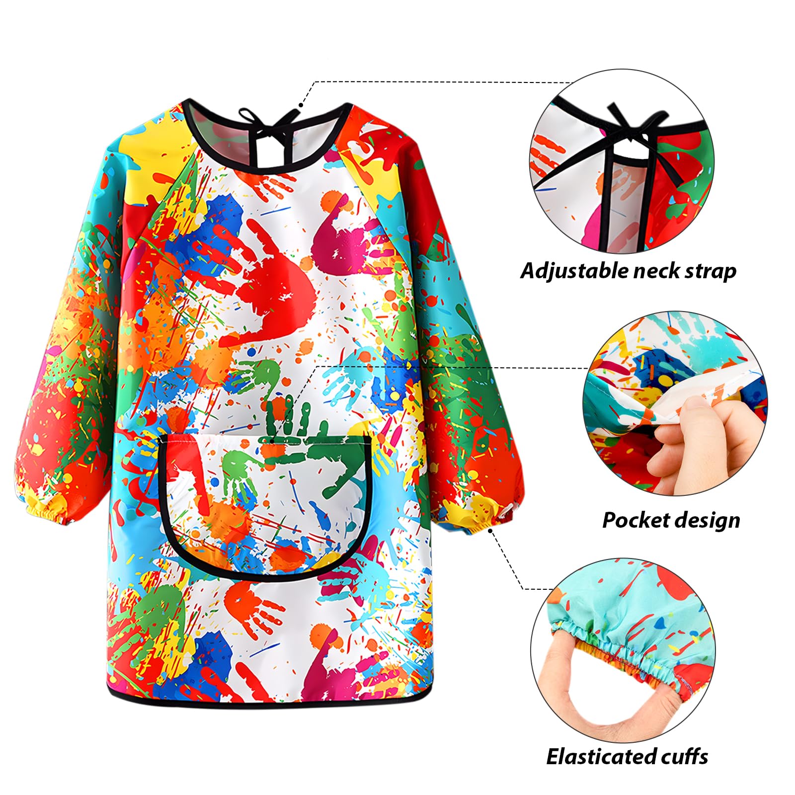 GEBETTER Babi Escolar Infantil, Delantal Niños, Delantal Infantil, Bata Escolar Pintura Impermeable Manga Larga Bolsillo Tira Espalda Guardería Colegio Escuela Casa, Niño Niña 7 8 9 10 11 Años