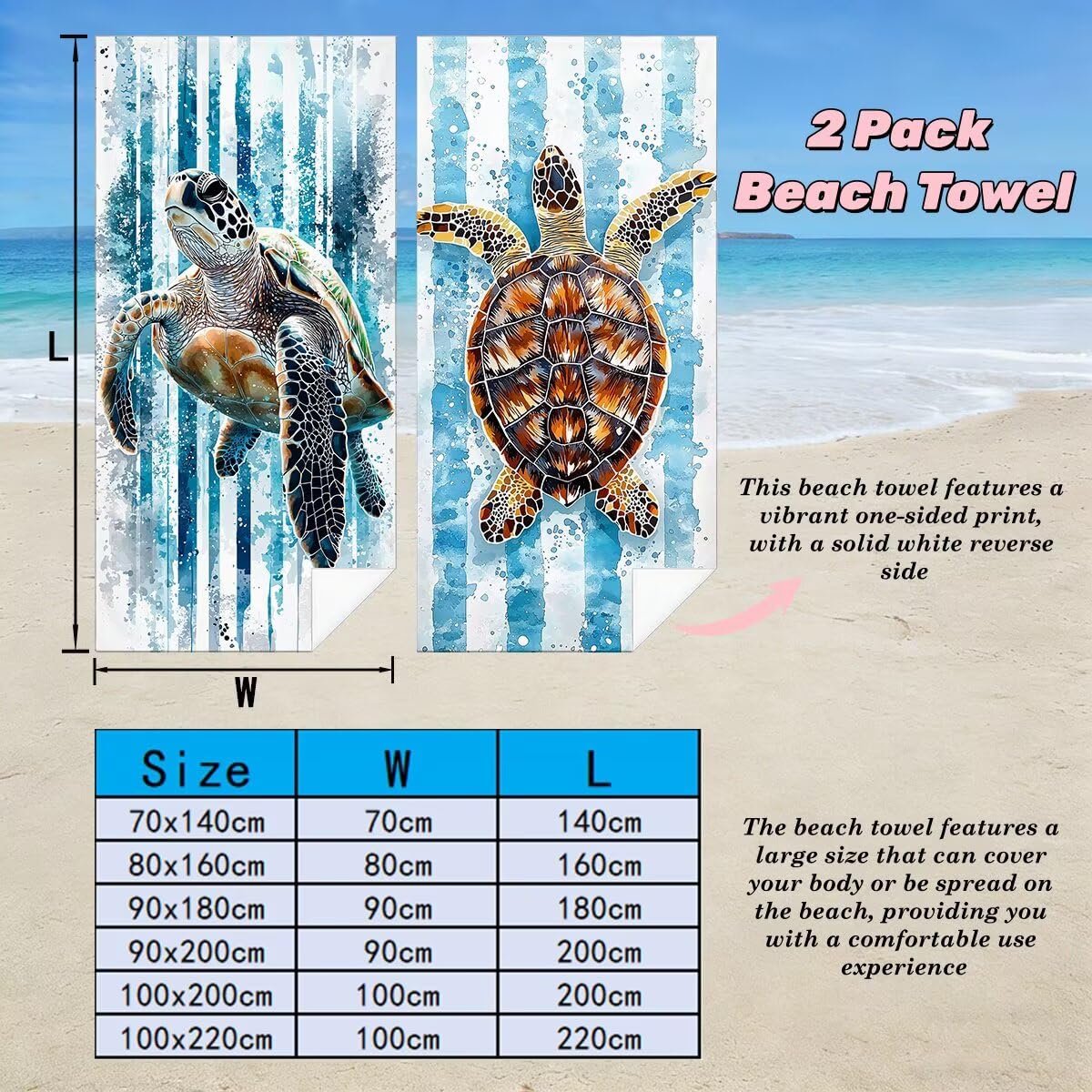 Serviette de Plage Microfibre, Lot de 2 Serviette de Bain Grande Taille 100x220 cm, Séchage Rapide Drap de Bain Tortue de mer, Anti Sable Serviettes de Plage, Fine Serviettes Microfibre Sport -4634