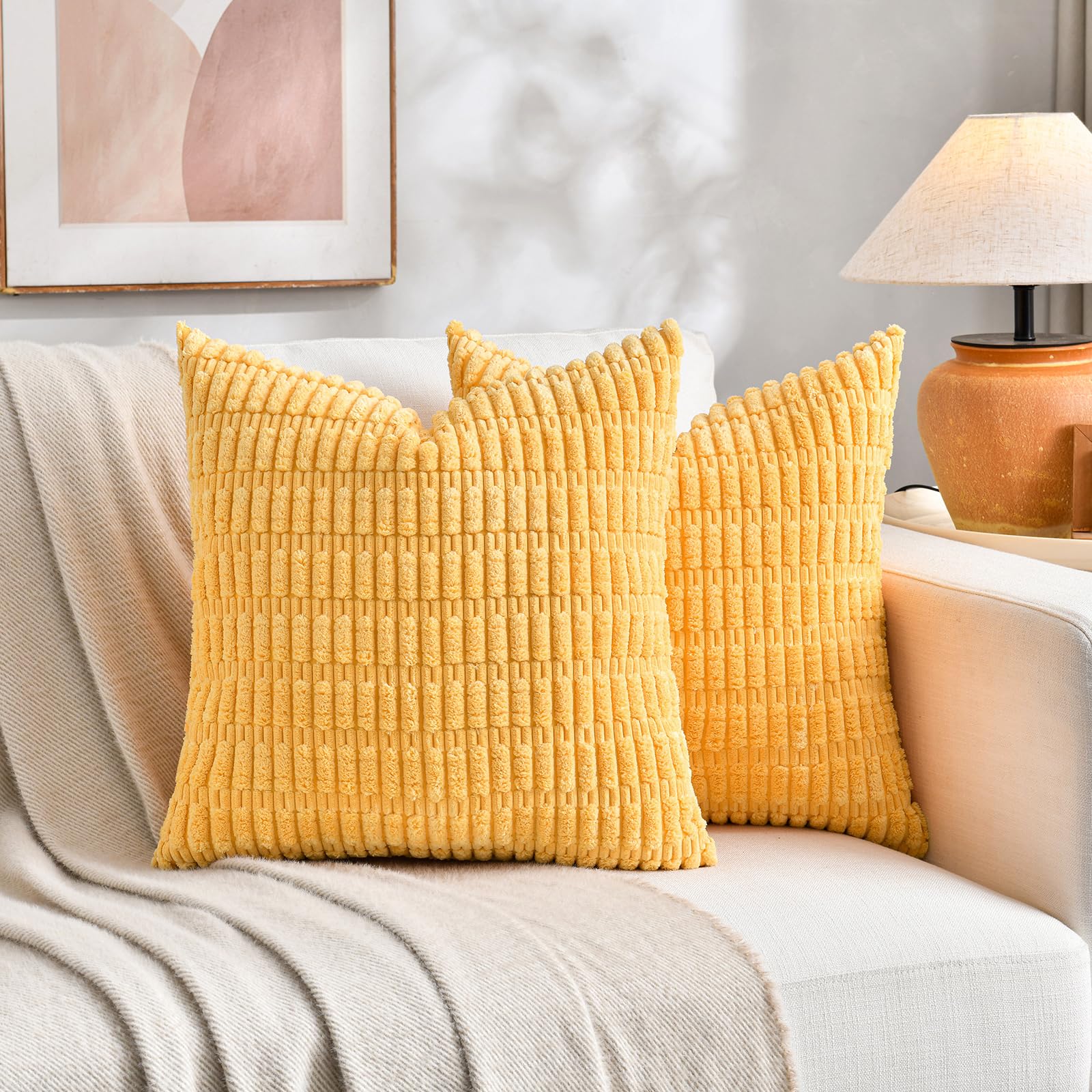 Fancy Homi - Juego de 4 fundas de cojín decorativas para salón, sofá y cama, estilo moderno, rústico y boho, decoración para el hogar, 66 x 66 cm, gama de amarillos