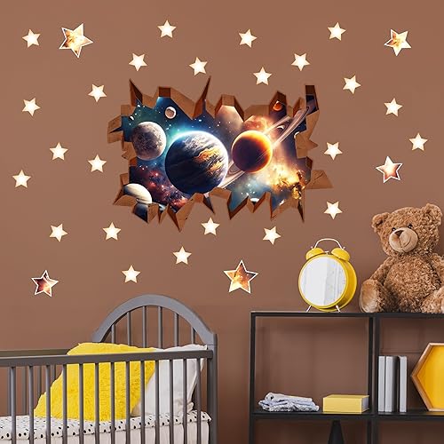 Miniatura 4 de Robmoda Calcomanías de pared que brillan en la oscuridad, estrellas y planetas para techo, calcomanías de pared de galaxia para habitación de niños
