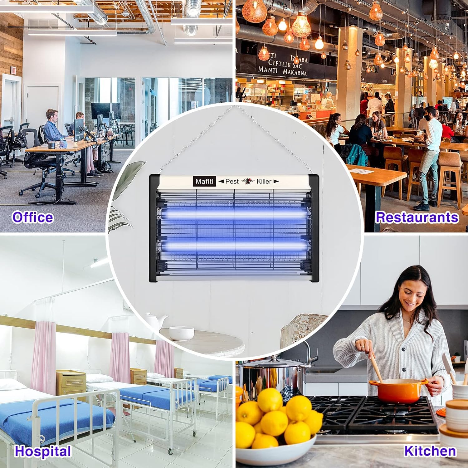 Mafiti Lampada Zanzare 20W 3200V | 4 Lampade UV | Eliminatore di Insetti Elettrico per Interni ed Esterni | Trappola per Mosche, Zanzare, Insetti Volanti