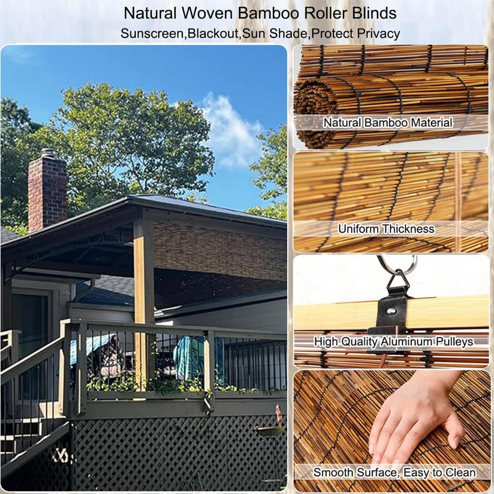 Store Bambou Extérieur pour Terrasse et Balcon, Store Enrouleur en Roseau Naturel, Brise Vue pour Pergola, Véranda et Jardin, Store Décoratif Filtrant la Lumière(W130 x H200 cm)