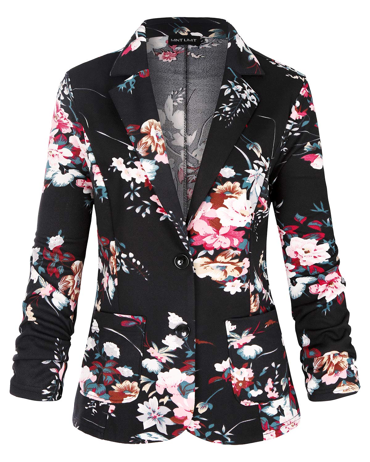 MINTLIMIT Womens Casual Work Office Blazer Jacket with Pockets (Floral Pink,Size 2XL)