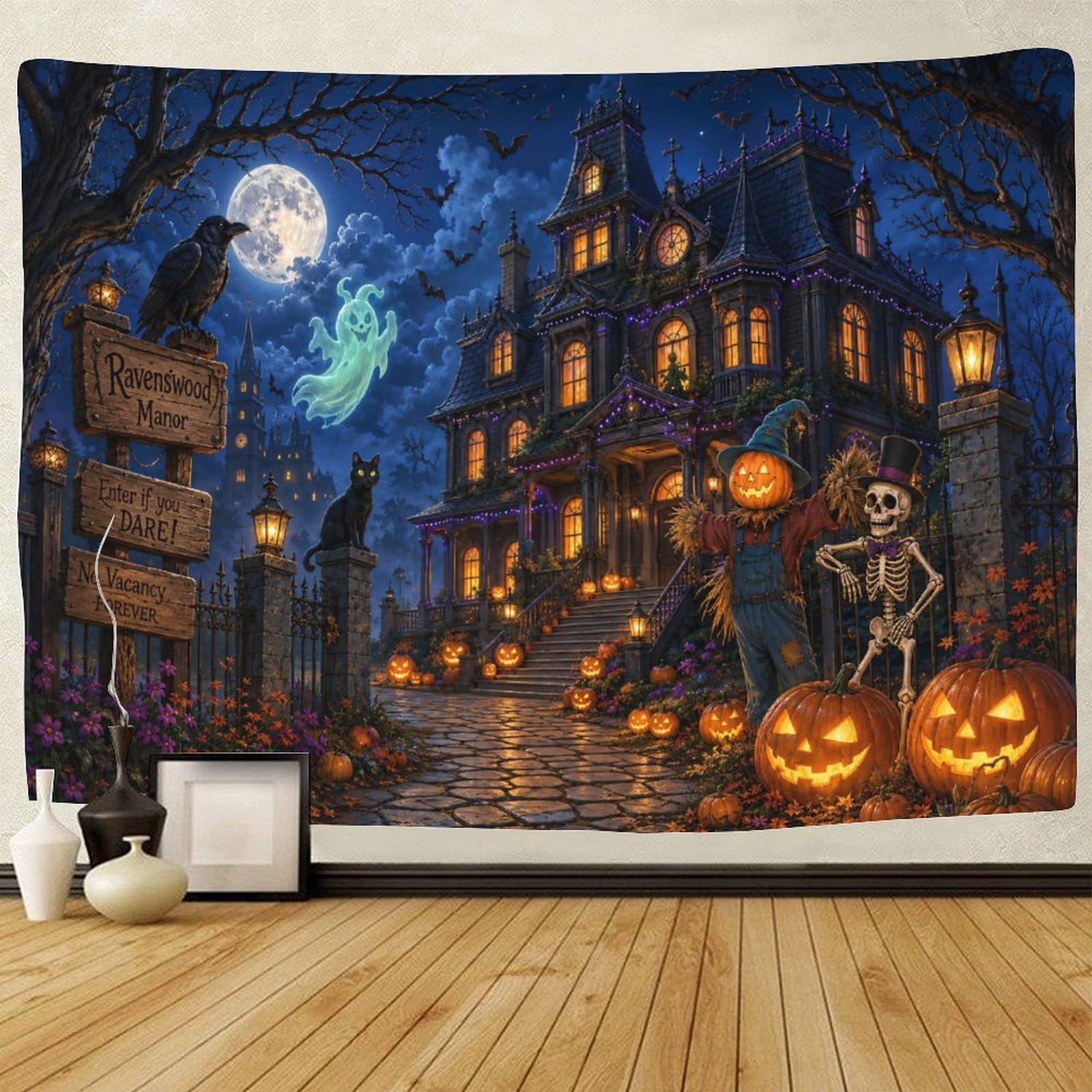 ASDFGHJKLZA Gothic Halloween Haunted House Tapestry for Bedroom 3D Print Wall Art Decor Horror Tapestries Poster Home Decoration Bedroom Dorm 180cmx230cm