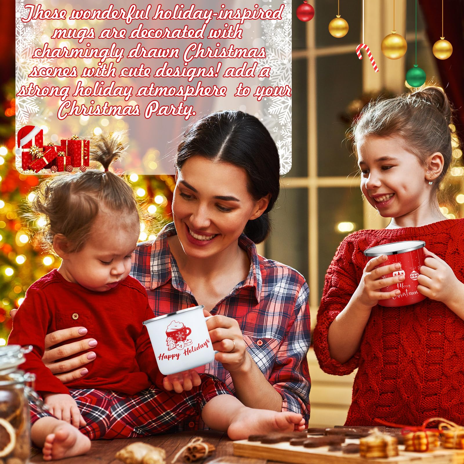 Zhehao Emaille-Tassen für den Winterurlaub, 325 ml, saisonale Frohe Weihnachten, heiße Schokolade, Kaffeetassen für Weihnachten, Kaffee, Tee, Damen, Kollegen, Geschenk (niedliches Design), 9 Stück