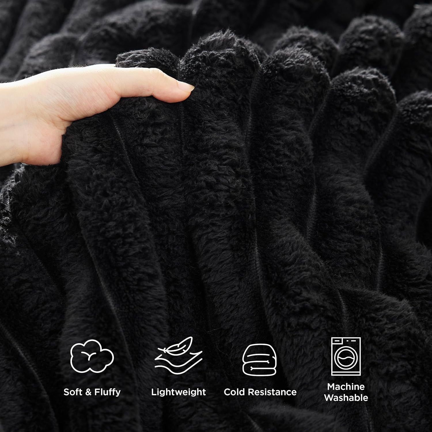 Bedsure Fleece Blanket Queen Blanket&Blankets Queen Size for Bed, Black, 90x90 Inches