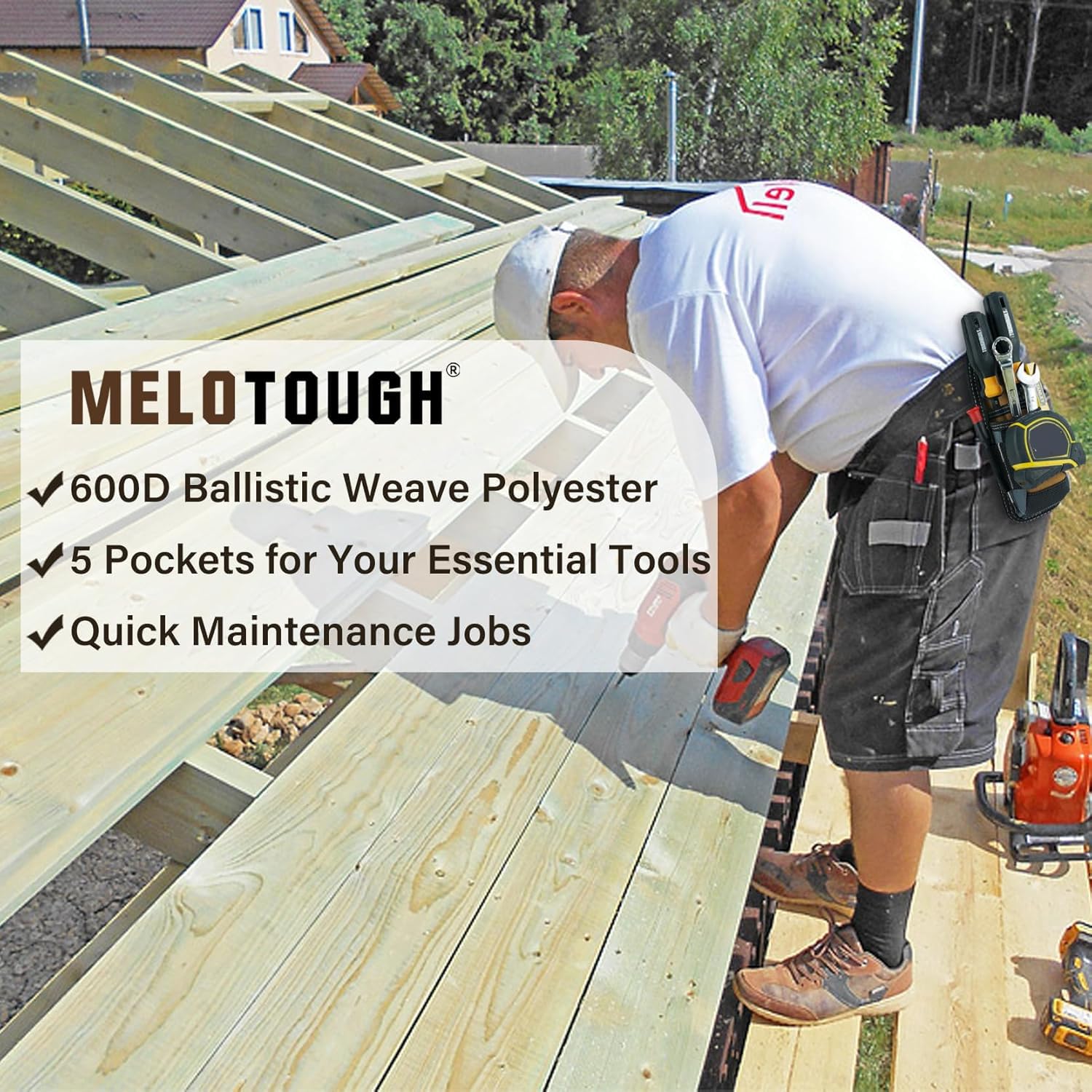 MELOTOUGH Heavy Duty Tradesman Pro - Custodia per attrezzi con tasche di varie dimensioni e perizoma con nastro elettrico, porta martelli e accessori per elettricisti