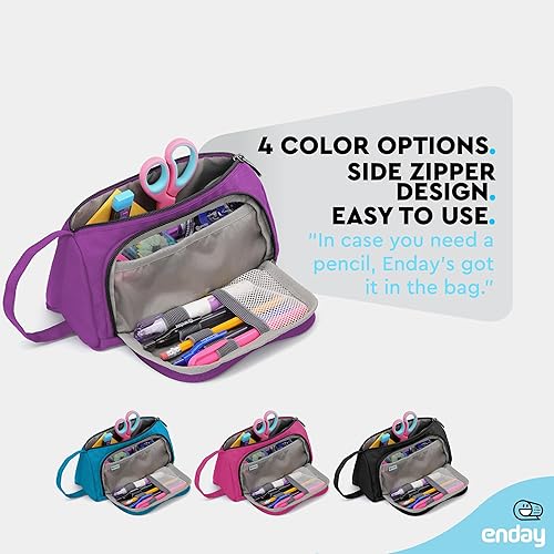 Miniatura 4 de Enday Estuche para lápices de gran capacidad, 3 compartimentos con cremallera, bolsa para lápices de gran capacidad, lindo organizador de estuches,