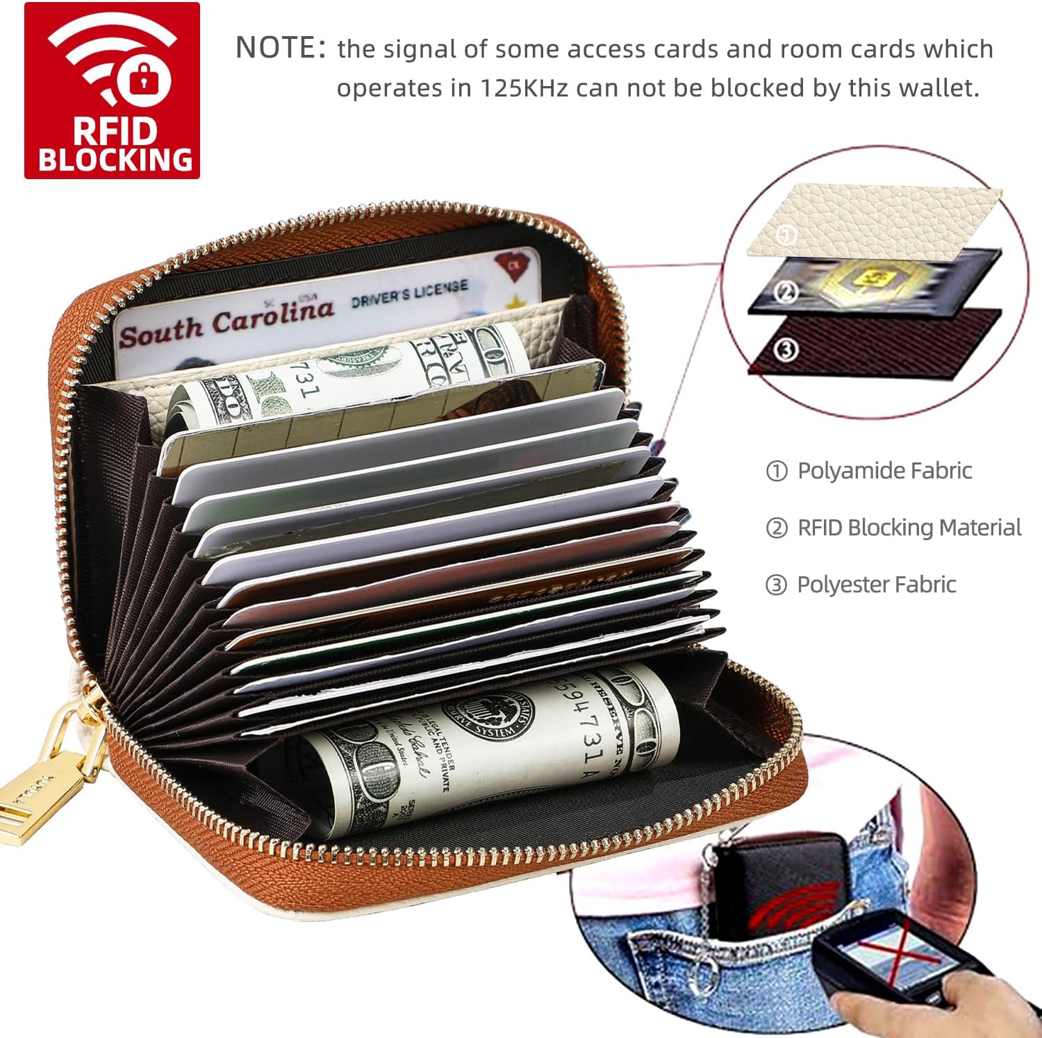 Lether Women Credit Card Wallet, Zipper Business Card Holder for Women, RFID Blocking, KeyChain Wallet (White) - Image 5