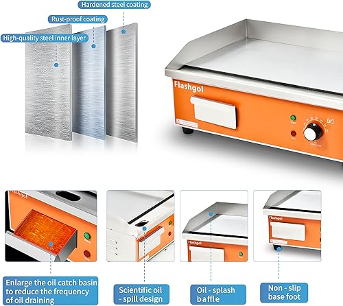 Miniatura 5 de Plancha eléctrica antiadherente de acero inoxidable con control de temperatura ajustable y sartén superior plana para cocinarparrilla sin humo en