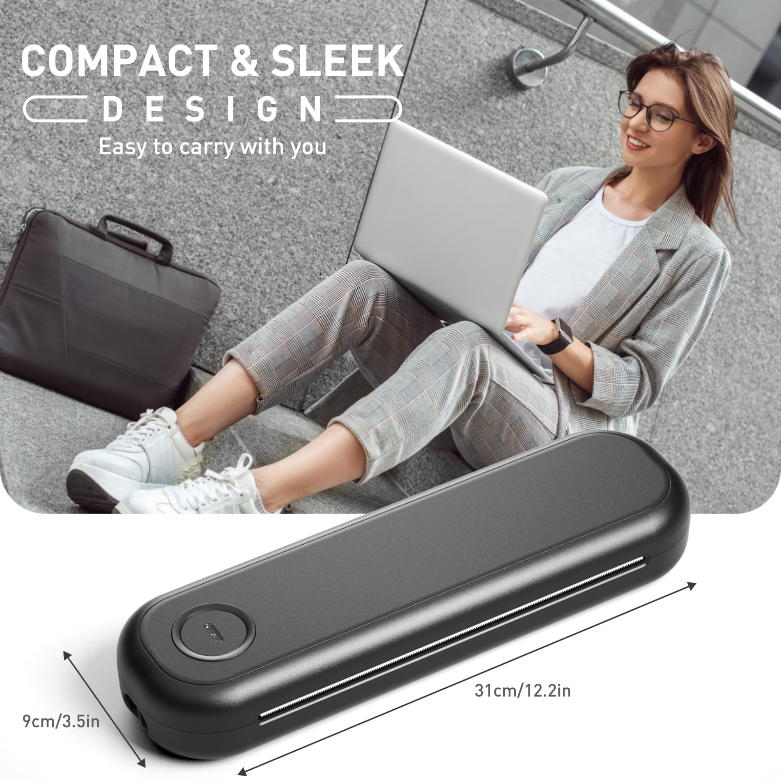 Bisofice L86 300dpi Impresora portátil A4 para viajes impresora térmica A4 impresora portátil Bluetooth impresora portátil compatible con papel térmico A4 de 2''/3''/4''/8'' compatible con Android/iOS