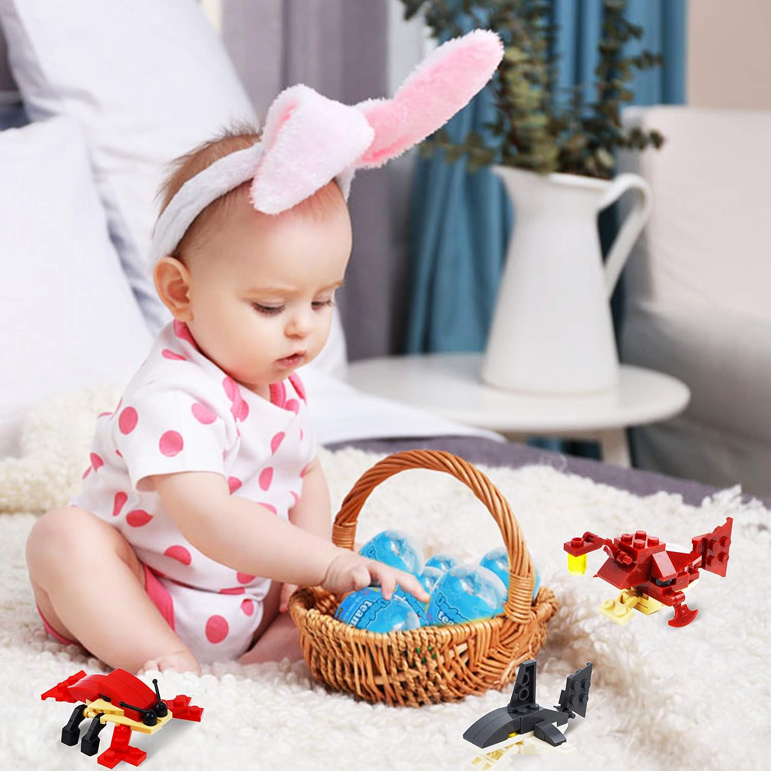 JOYIN 12 Pcs Pre Filled Easter Eggs with Sea Animal Building Blocks for Easter Party Favors, Easter Basket Stuffer, Easter Egg Hunt, Goodie Bag Fillers, Kids Classroom Prizes