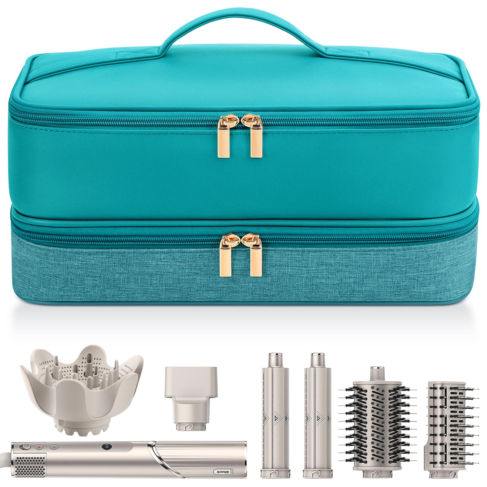Adworte Travel Carrying Case for Hair Dryer Shark Flexstyle FlexFusion Airwrap Brush Double-Layer Hair Accessories Tools Storage Bag for Revlon Hairdryer Styler Organizer, Teal Green, 13.4" L x 5.7" W-image-17