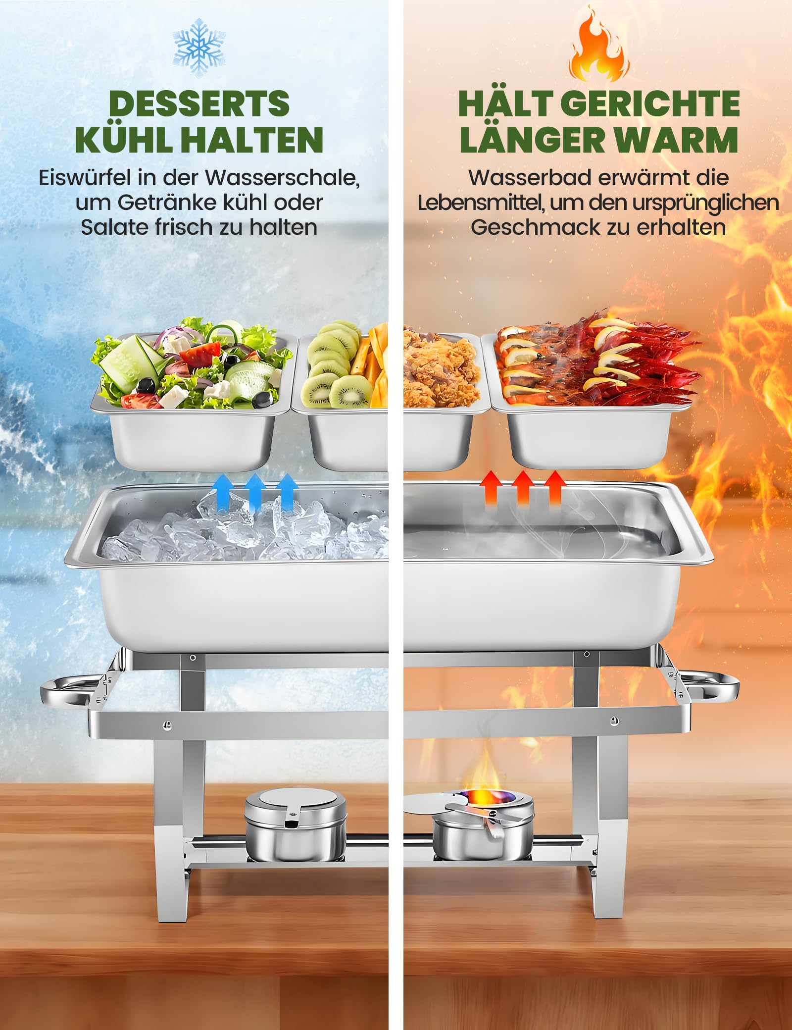 Buffet Schale Mit Deckel Roomark 8,6 L Rolltop Chafing Dish – Edelstahl Buffetwärmer Rechteckig, SS201, Spiegeloberfläche, Für Catering, Hochzeit & Party
