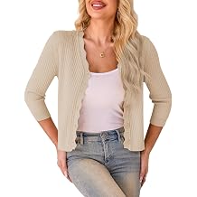 LIENRIDY Womens Cropped Cardigan Shrugs 3/4 Sleeve Button Down Ribbed Knit Sweater