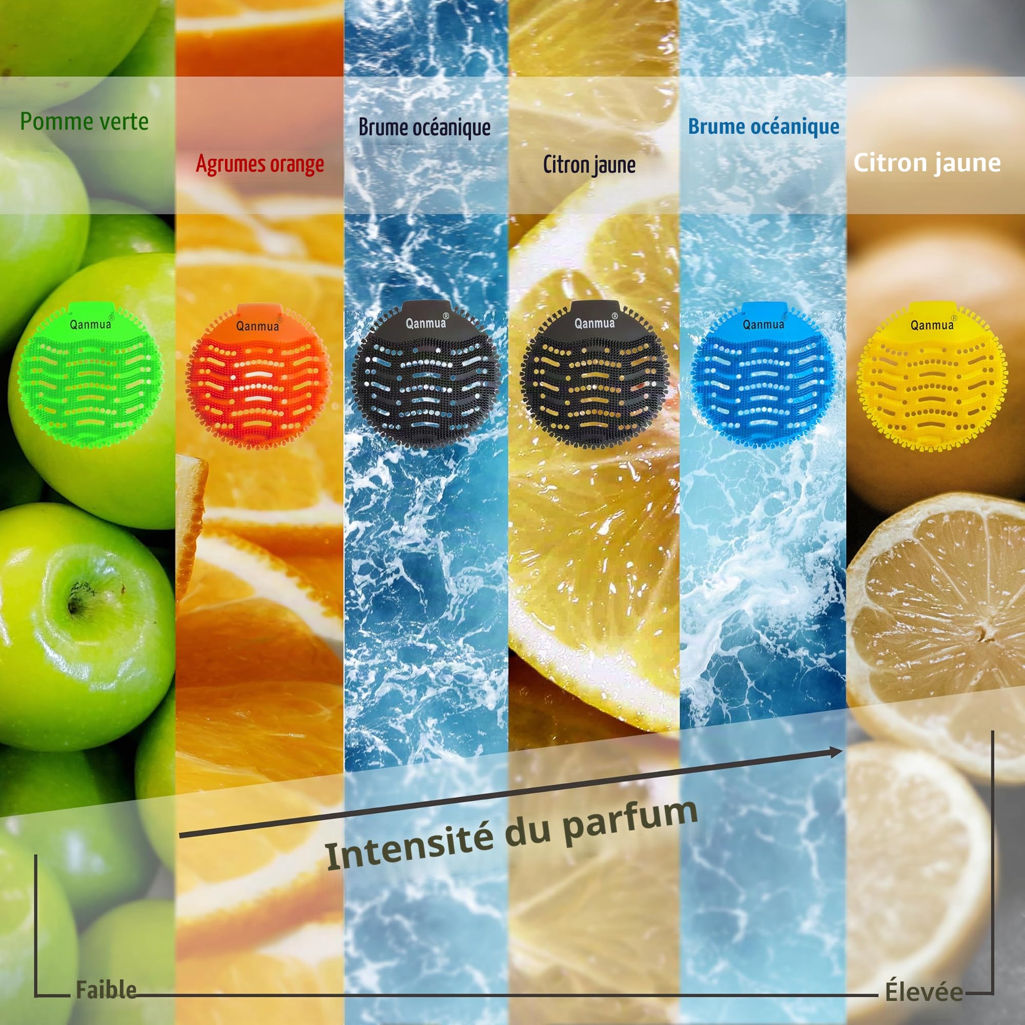 Qanmua 12 Pièces Ecrans pour Urinoir, Pastilles Urinoir Tapis d'Urinoir Désodorisant, Urinal Screen pourBureaux Restaurants et Écoles Anti-odeurs et Anti-projections 4 x Bleu 4 x Jaune 4 x Vert