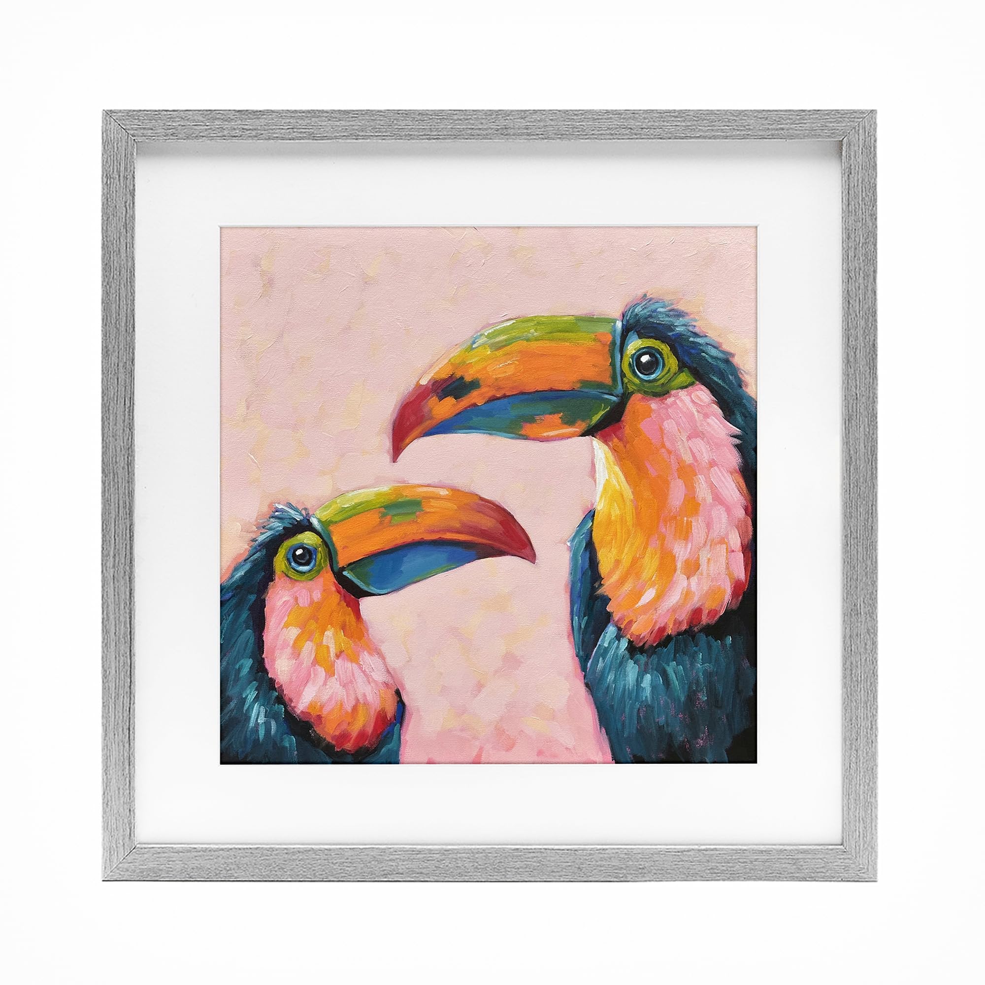 Stupell Industries Farmhouse Gray (Textured) Tropical Toucan Paradise Jungle, 16 X 16 Inch Framed Print Under Glass