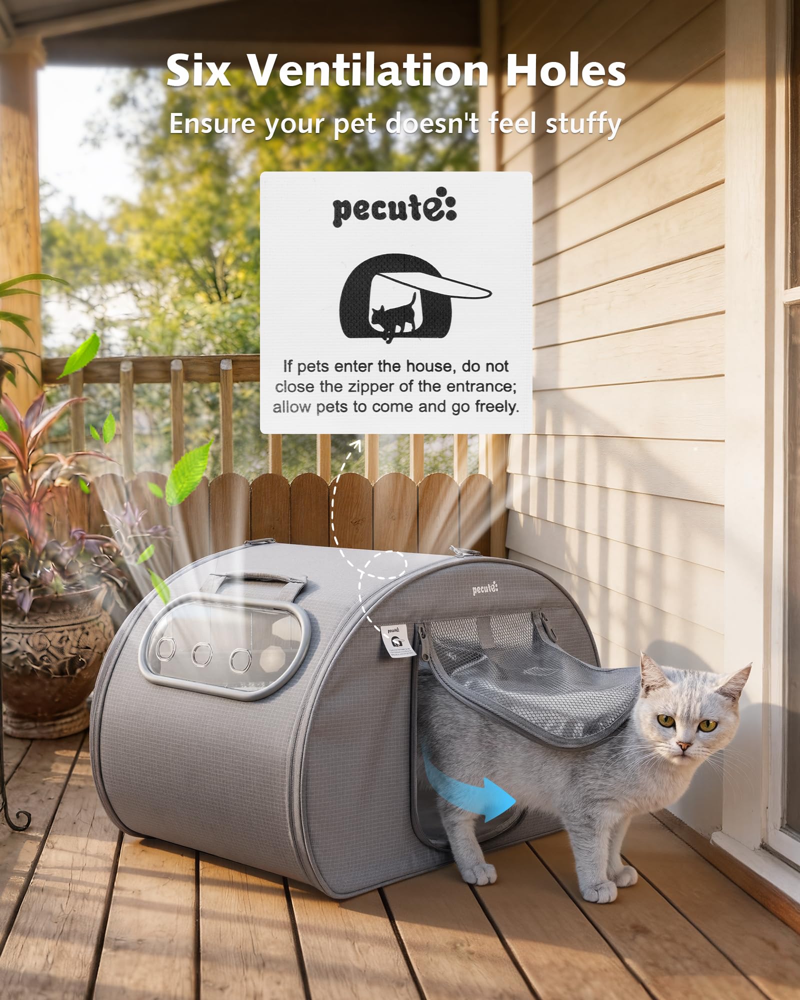 Niche Rafraîchissante pour Chat Pecute | Cabane Anti-Canicule avec Blocs de Glace et Tapis Gel | Design Transparent et Structure Solide | Idéale pour Maison et Extérieur | Taille M, Gris
