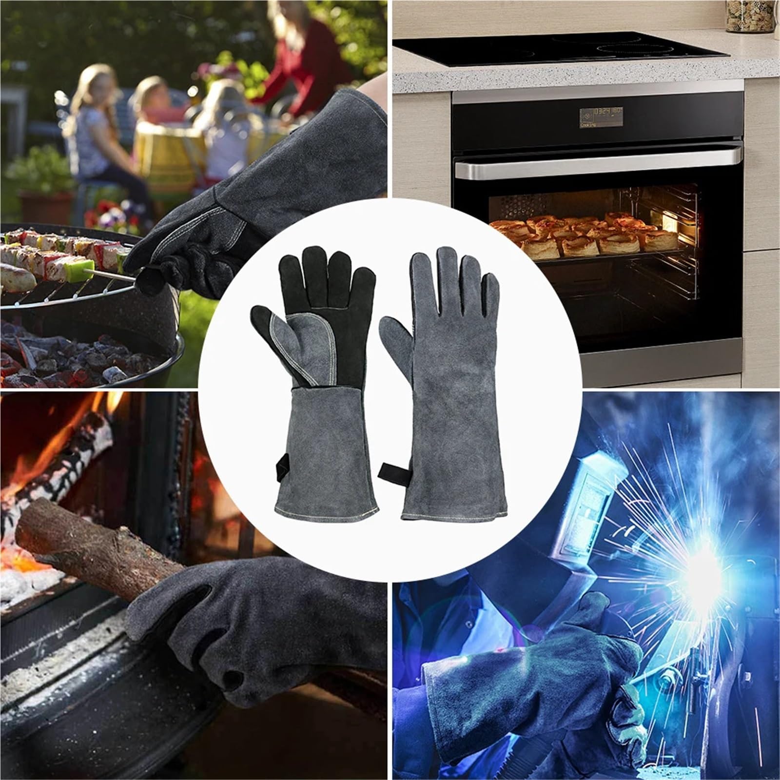 MRKU Backhandschuhe, Ofenhandschuhe, Grillhandschuhe, Hitzeisolierung, Schmiedehandschuhe, Schweißhandschuhe zum Grillen