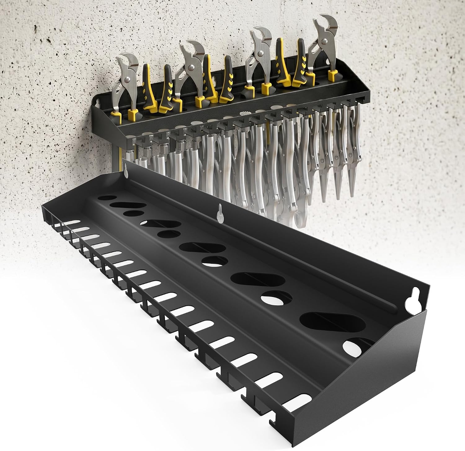 WooFog Wall Mount Pry Bar Holder, Lockable Pry Bar Rack, Tool Organizer for Pry Bars or Extension Rods, Mounts on Tool Cart, Workbench, Wood Board, Tool Wall,for Garage, Shed, Trailers, Epair station