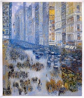 Fifth Avenue in Winter 1919 - Frederick Childe Hassam hand-painted oil painting reproduction,New York City gracious horse-drawn carriages