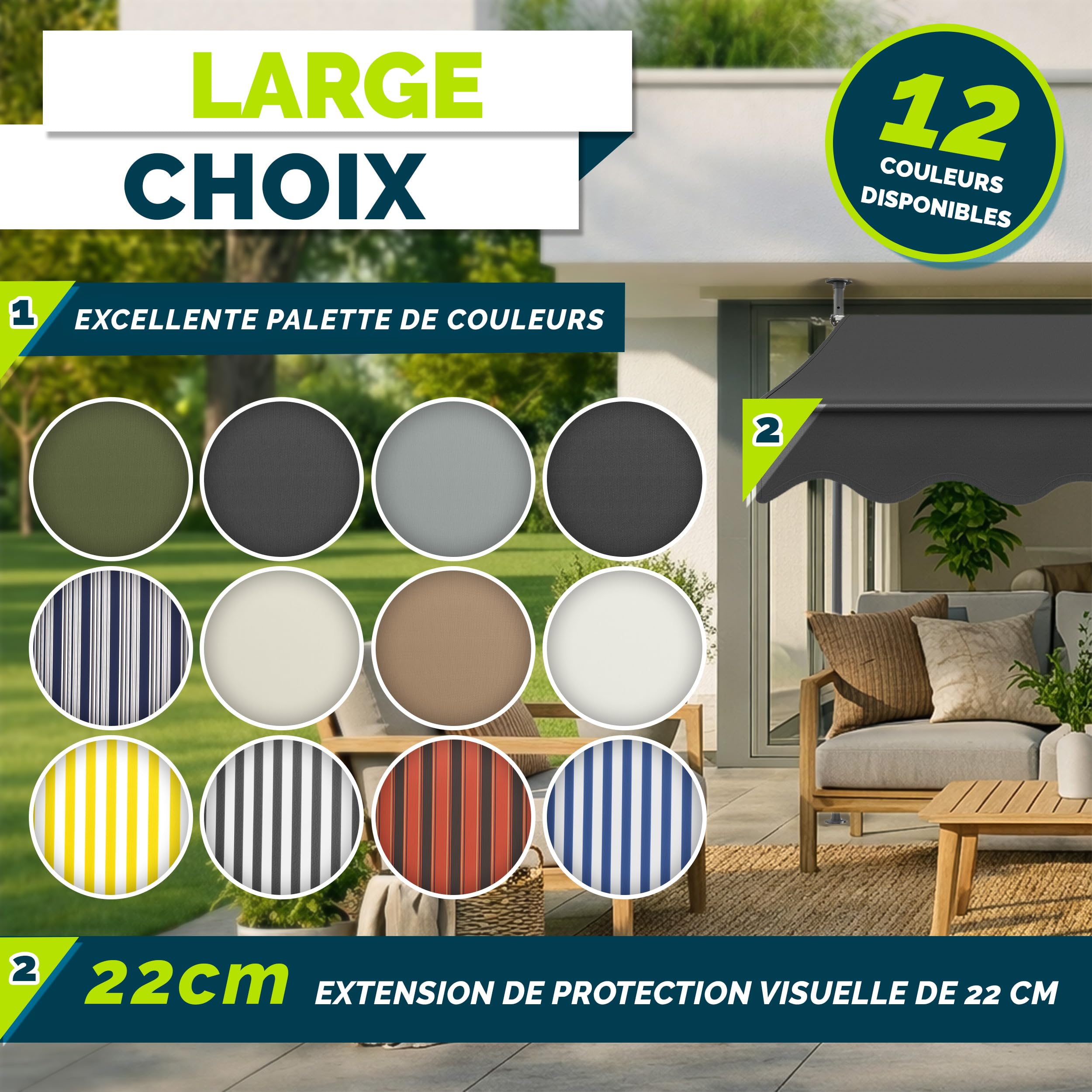 Markiza rétractable avec manivelle pour balcon terrasse sans percement auvent télescopique Anthracite 150cm