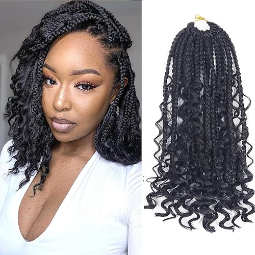 Vista 14 de Goddess Box Braids Crochet Hair With Curly Ends 18 Inch Bohomian Box Braids Crochet Braids 8 Packs 3X Crochet Braids Synthetic Braiding Hair 1B-4-30